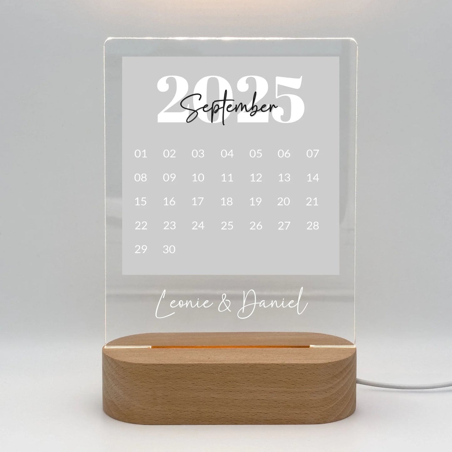 LED - Lampe aus Acrylglas | Kalender Licht mit eurem Datum - LeinwandGlück