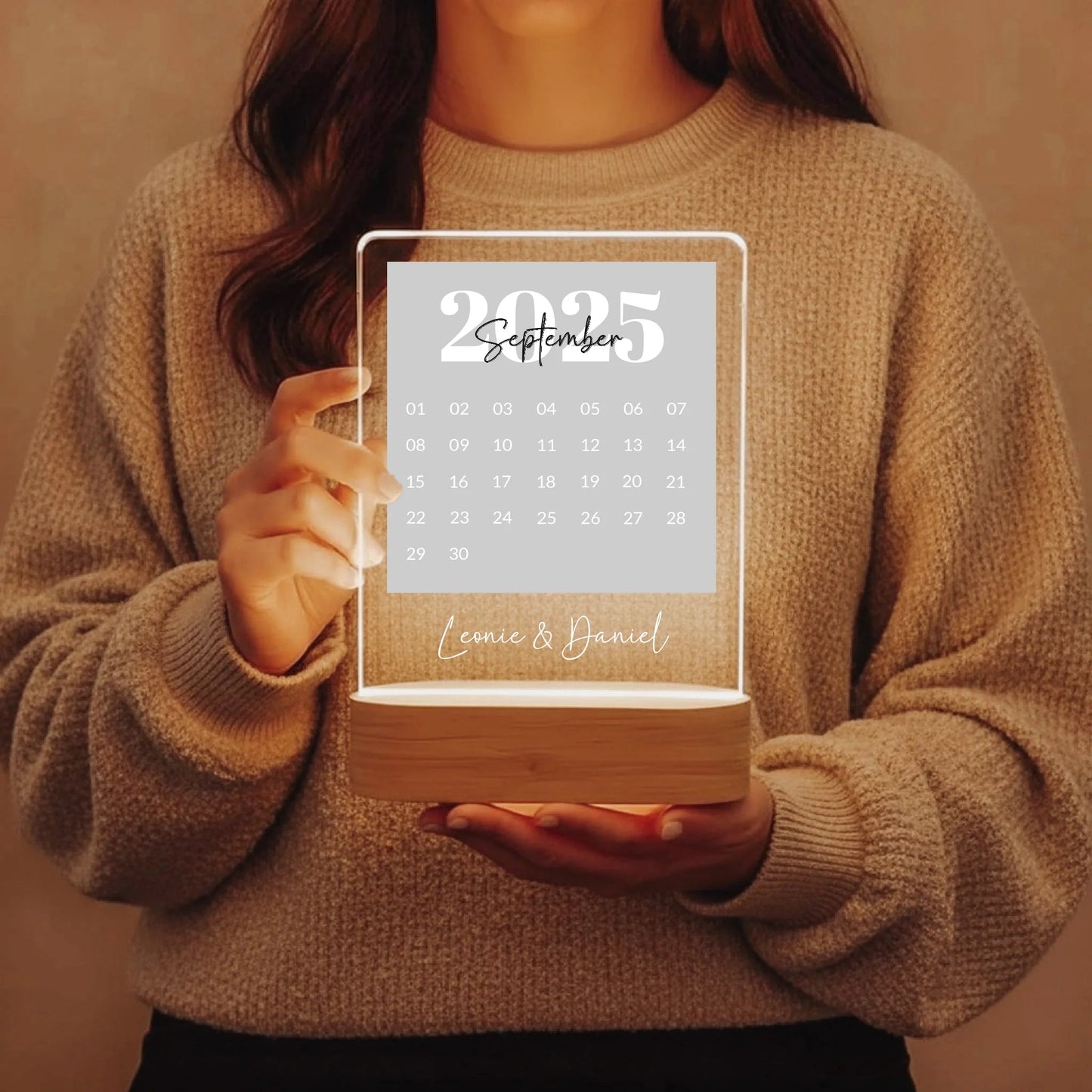 LED - Lampe aus Acrylglas | Kalender Licht mit eurem Datum - LeinwandGlück