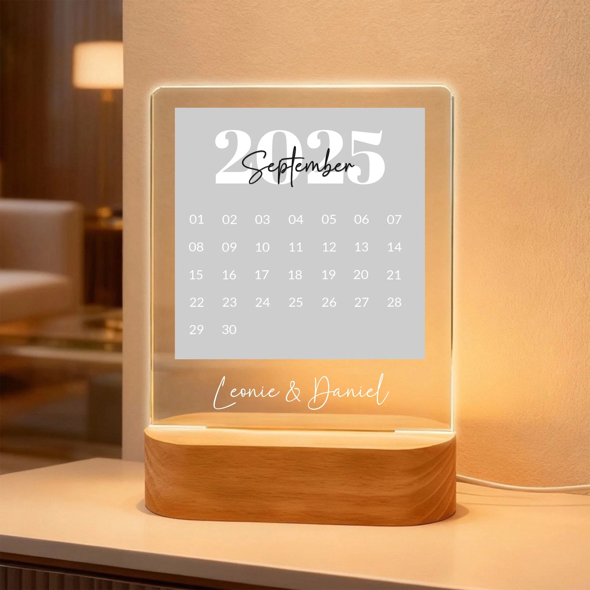 LED - Lampe aus Acrylglas | Kalender Licht mit eurem Datum - LeinwandGlück