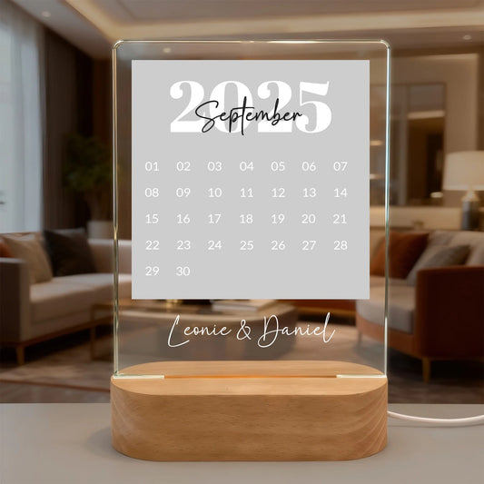 LED - Lampe aus Acrylglas | Kalender Licht mit eurem Datum - LeinwandGlück
