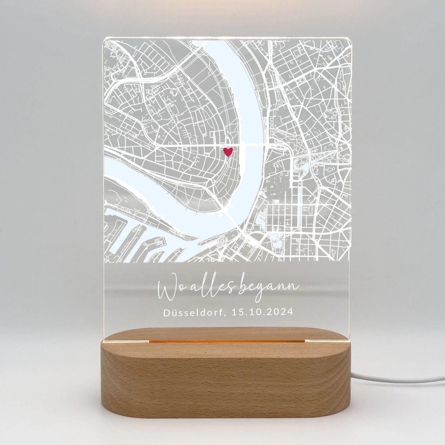 Nachtlicht mit Straßenkarte - "Wo alles begann" - LeinwandGlück