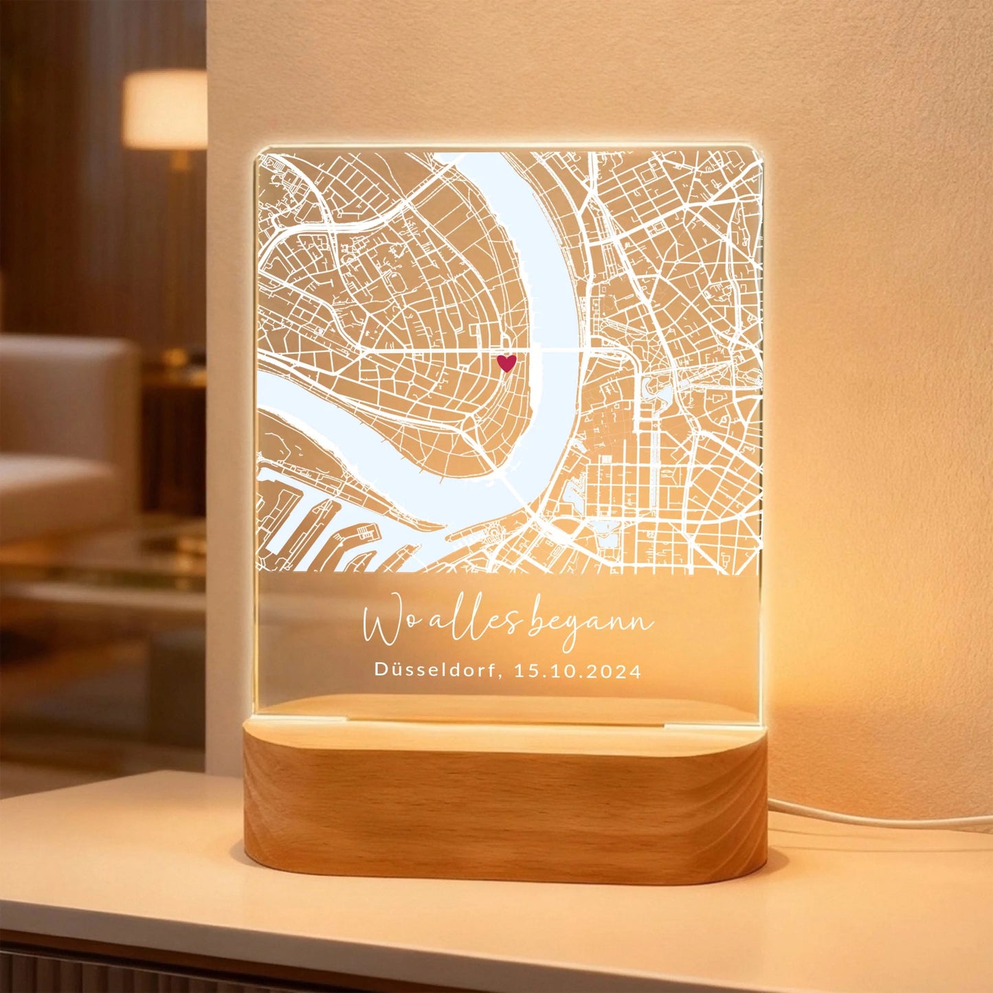 Nachtlicht mit Straßenkarte - "Wo alles begann" - LeinwandGlück