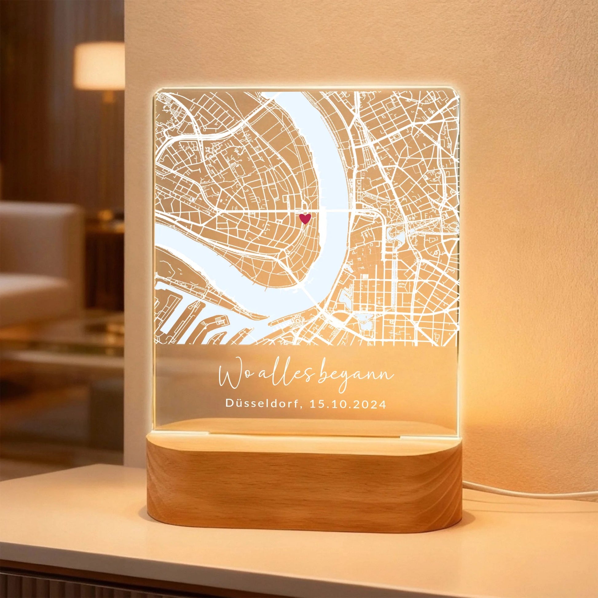 Nachtlicht mit Straßenkarte - "Wo alles begann" - LeinwandGlück