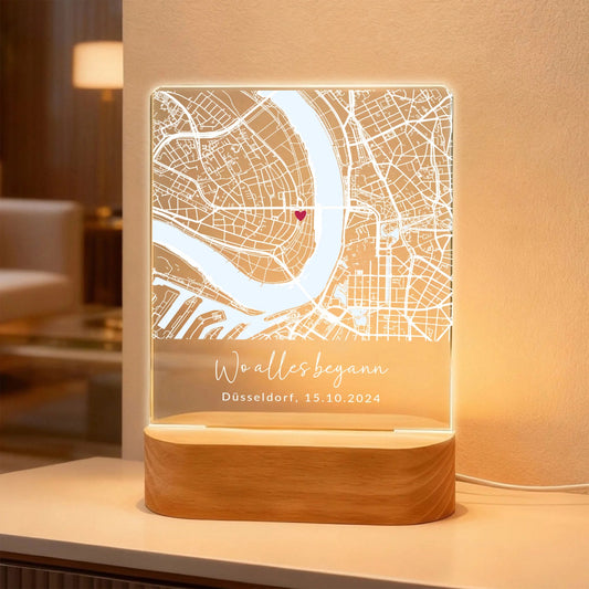 Nachtlicht mit Straßenkarte - "Wo alles begann" - LeinwandGlück