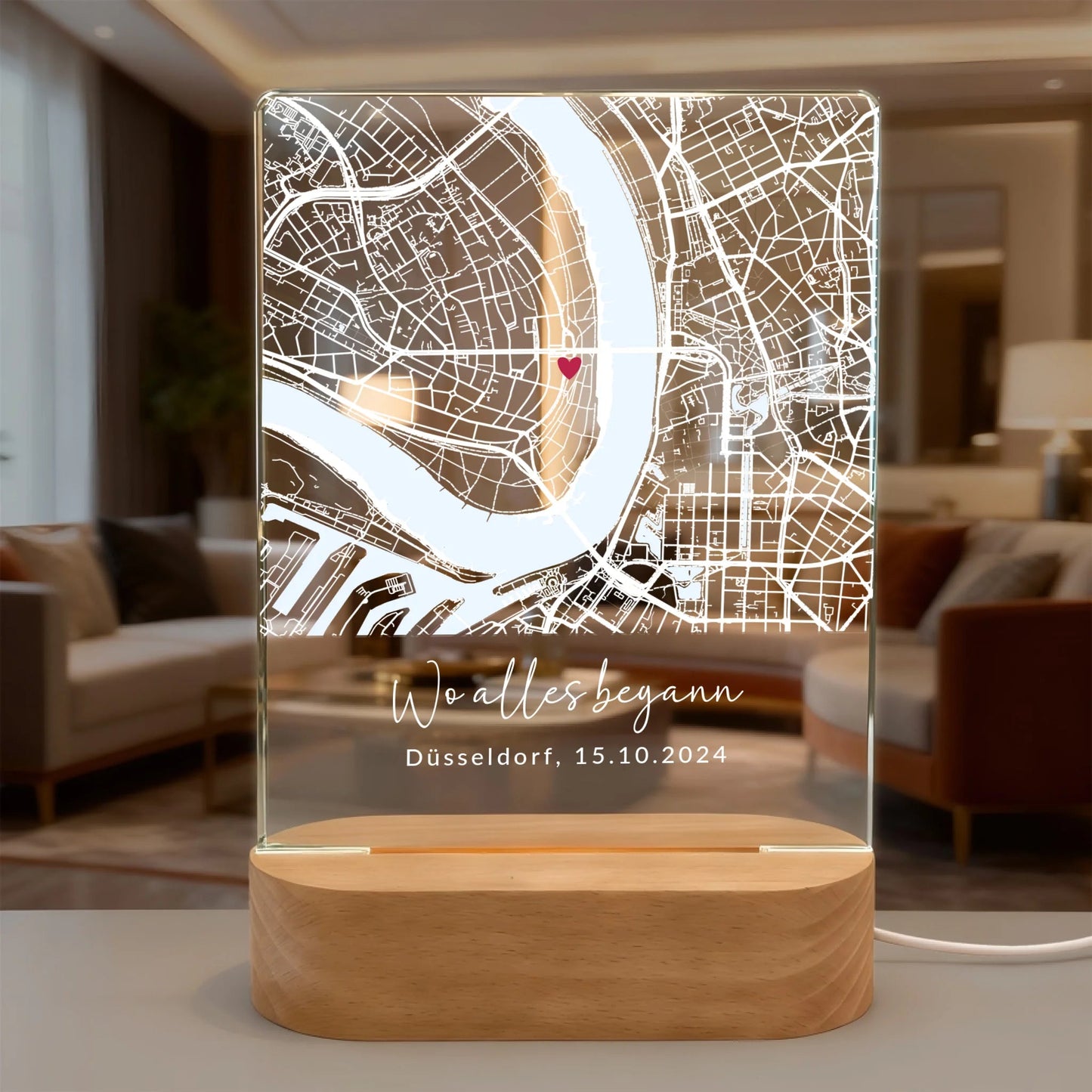 Nachtlicht mit Straßenkarte - "Wo alles begann" - LeinwandGlück