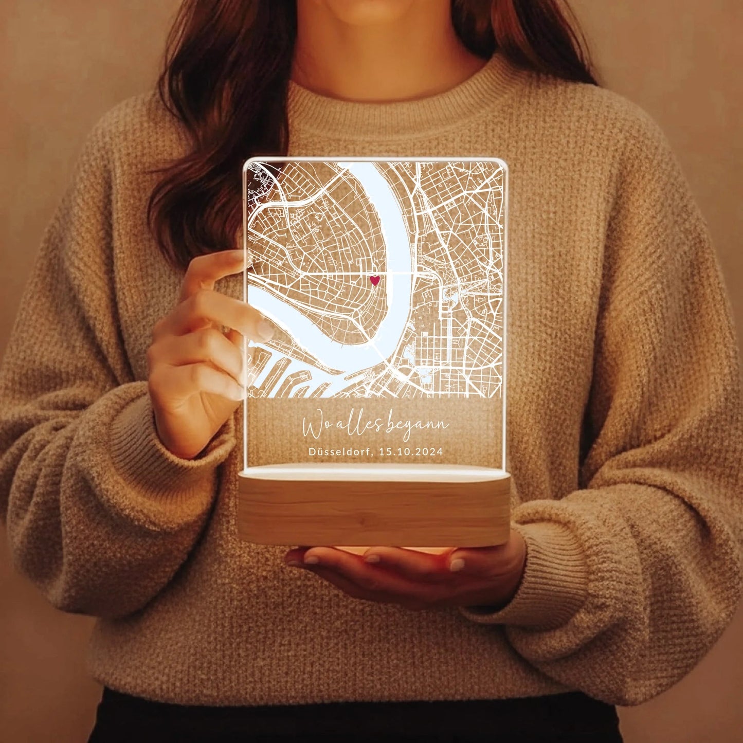Nachtlicht mit Straßenkarte - "Wo alles begann" - LeinwandGlück