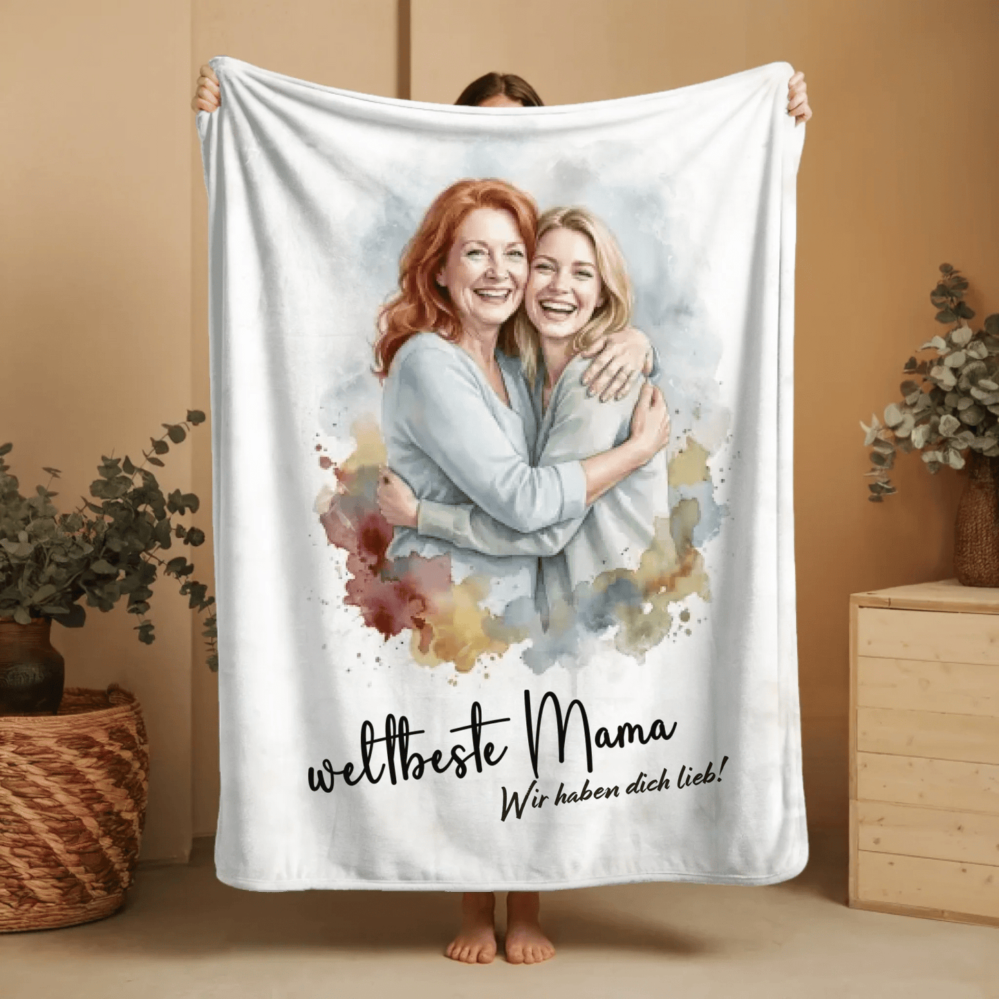 Personalisierte Decke - Aquarell Decke für Mama - LeinwandGlück