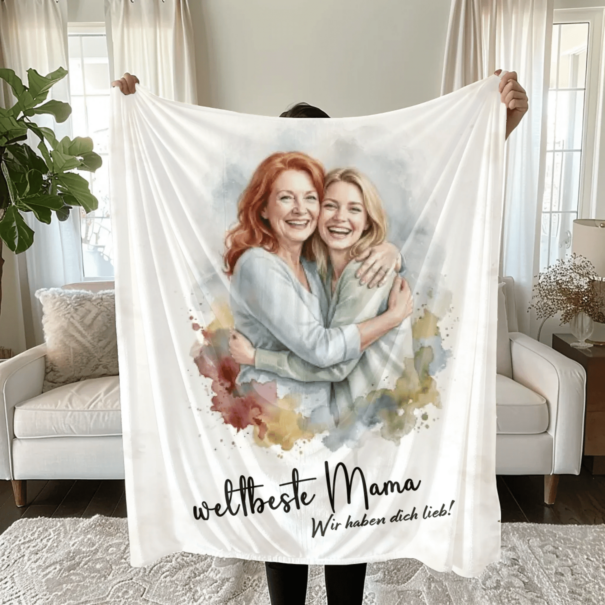 Personalisierte Decke - Aquarell Decke für Mama - LeinwandGlück
