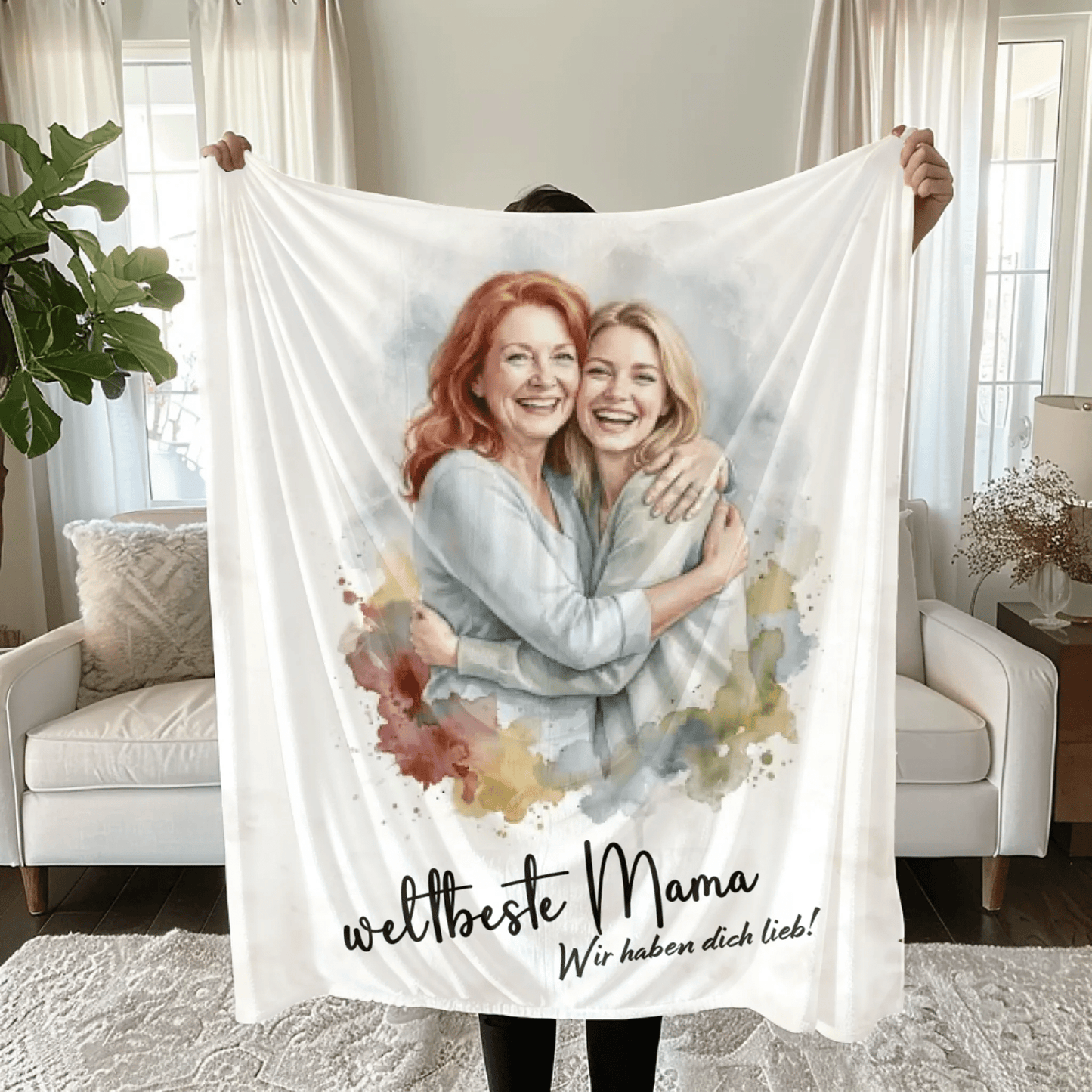 Personalisierte Decke - Aquarell Decke für Mama - LeinwandGlück