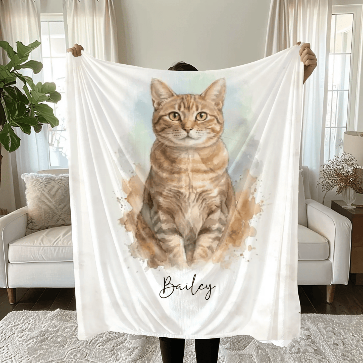Personalisierte Decke "Aquarell Katze" - LeinwandGlück