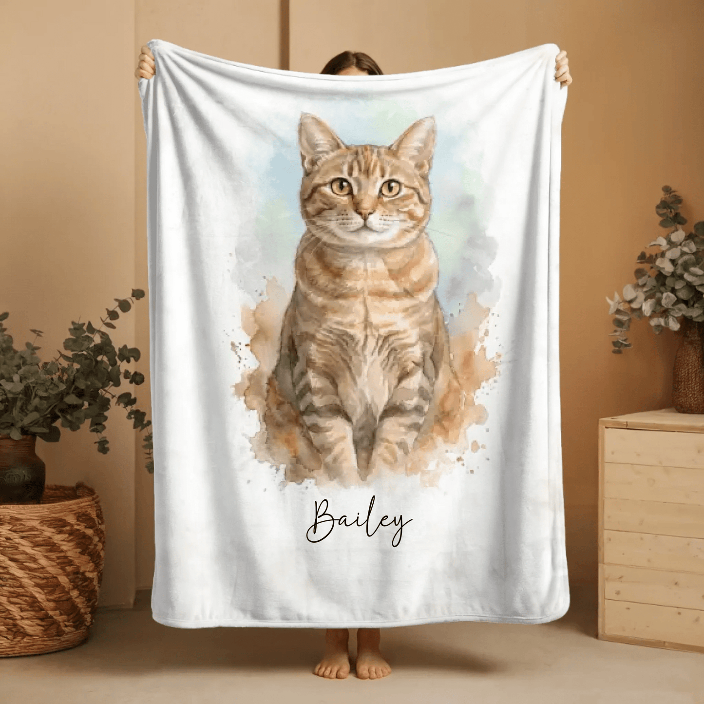 Personalisierte Decke "Aquarell Katze" - LeinwandGlück
