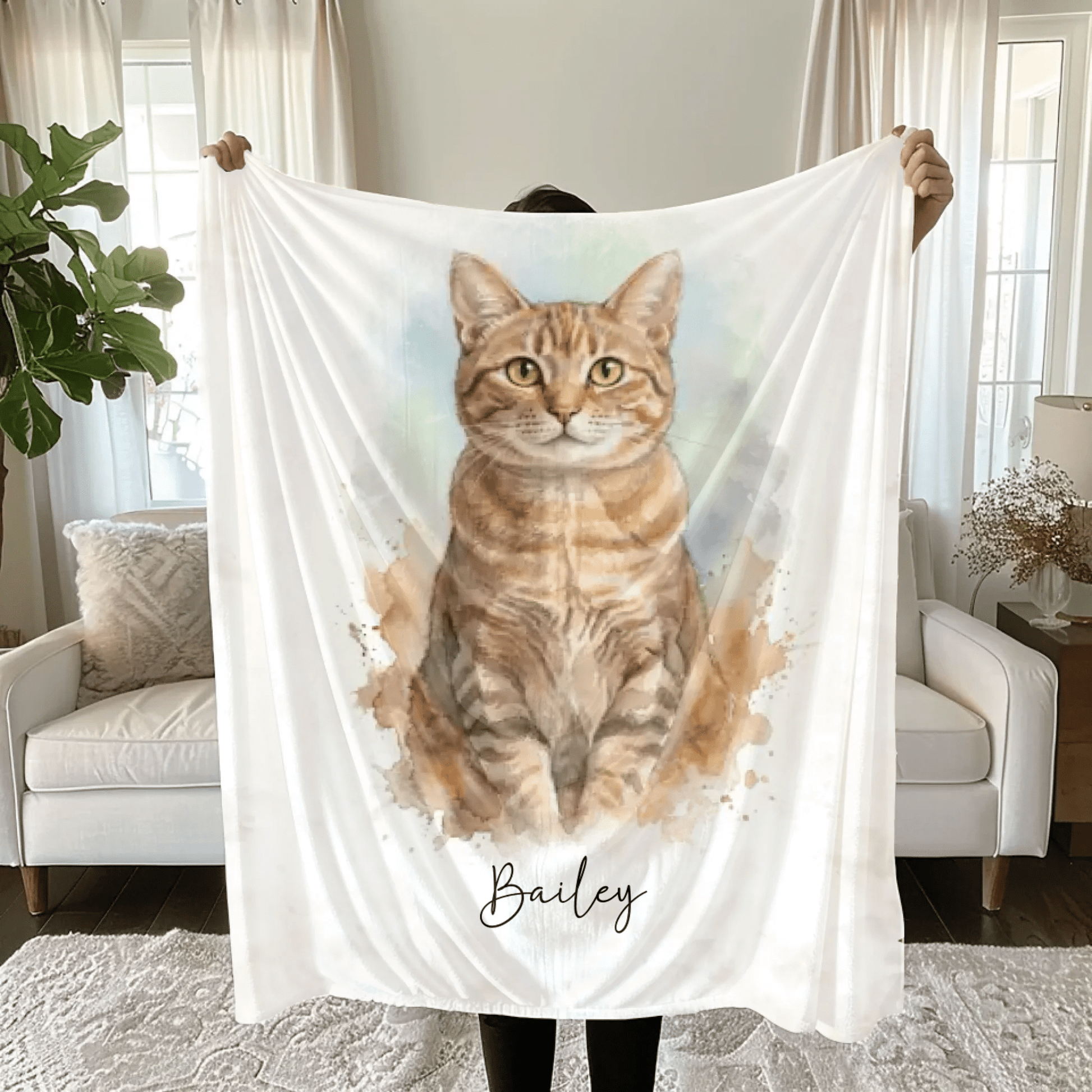 Personalisierte Decke "Aquarell Katze" - LeinwandGlück