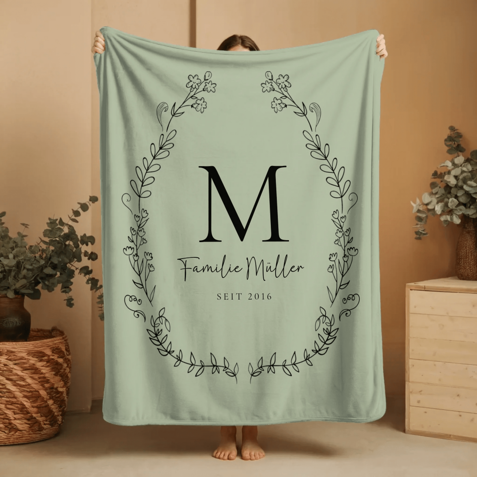 Personalisierte Decke - "Familie mit Initial" - LeinwandGlück