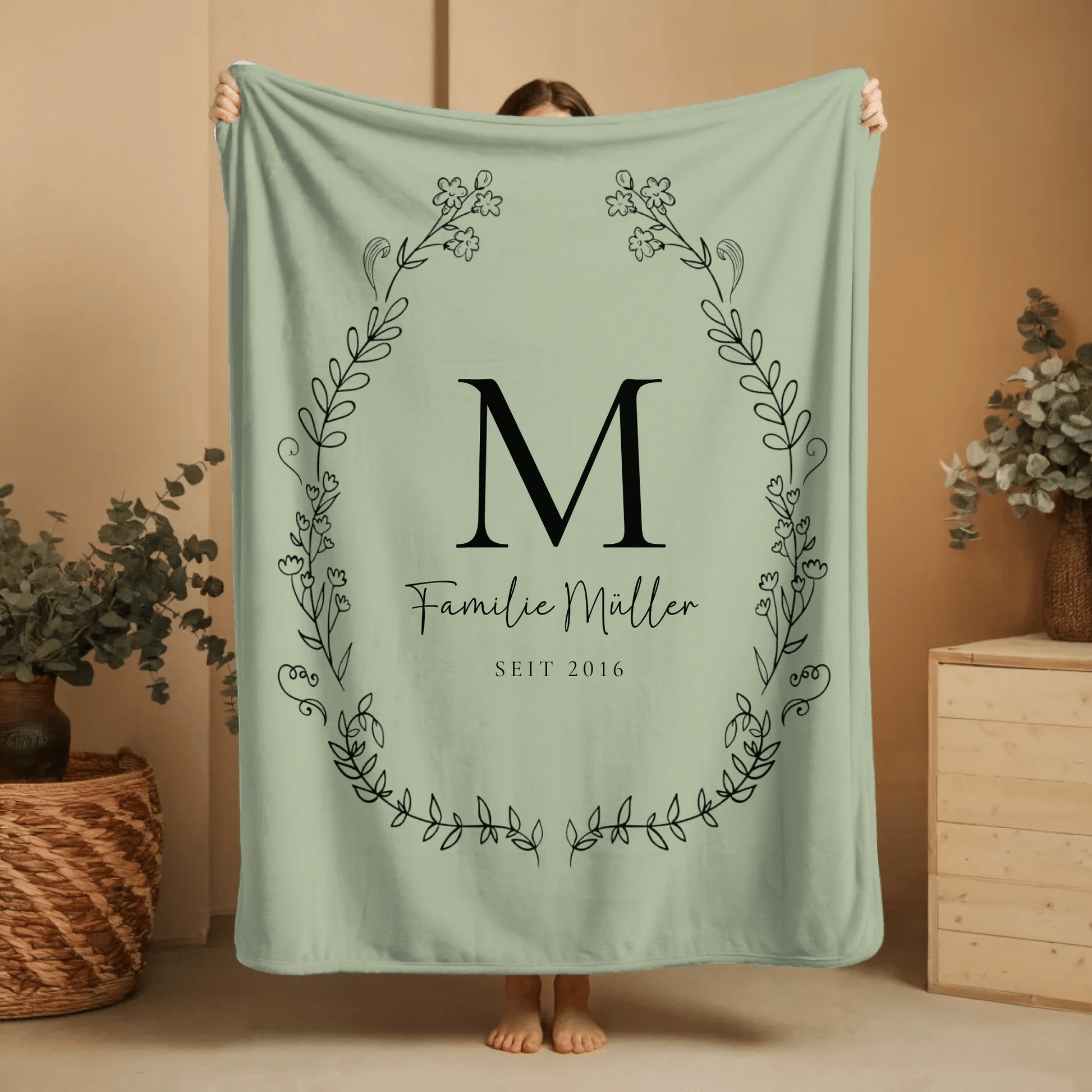 Personalisierte Decke - "Familie mit Initial" - LeinwandGlück