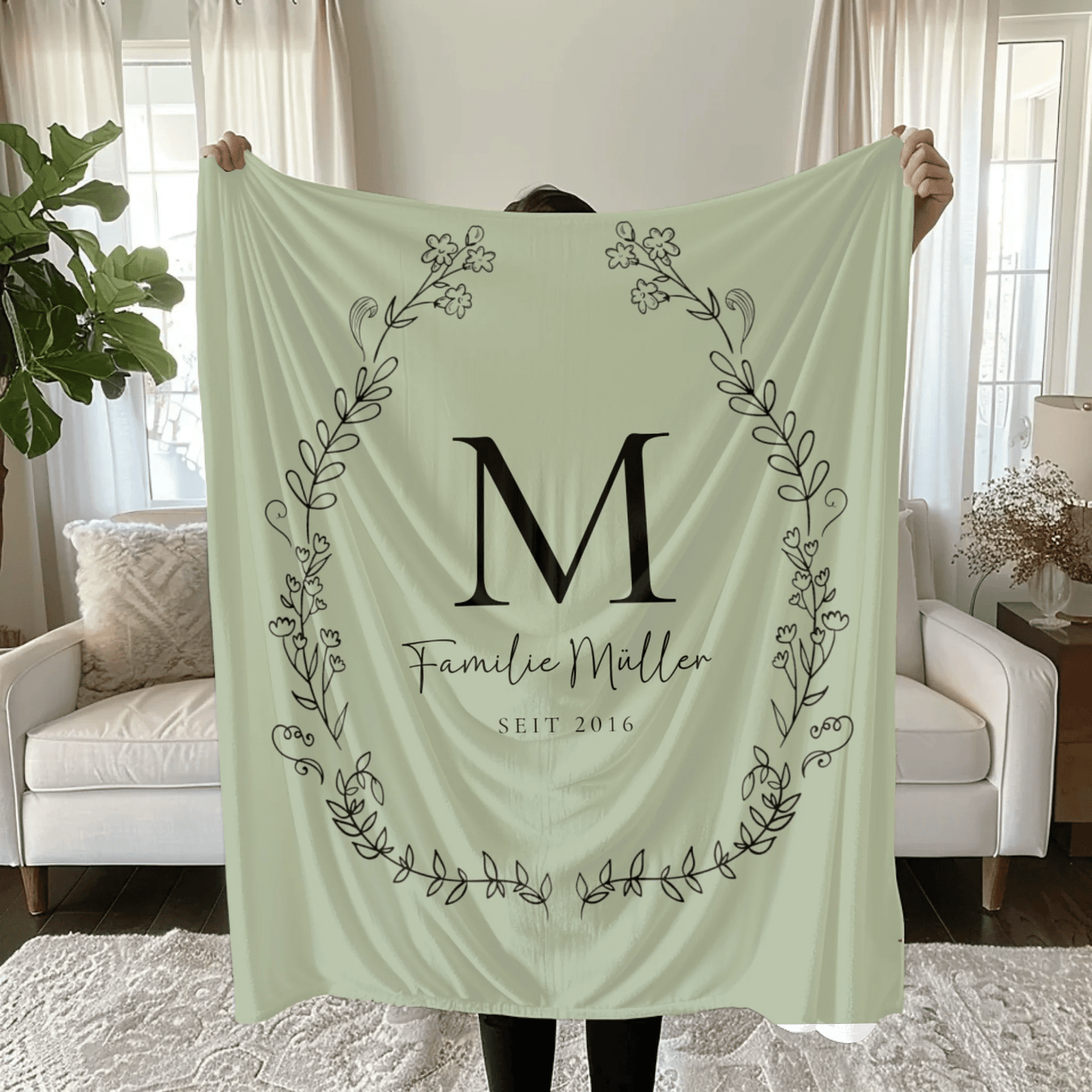 Personalisierte Decke - "Familie mit Initial" - LeinwandGlück