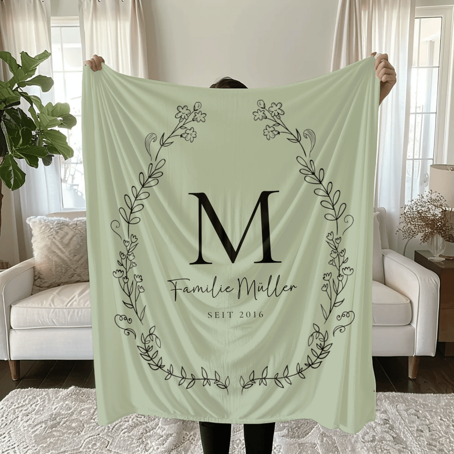 Personalisierte Decke - "Familie mit Initial" - LeinwandGlück