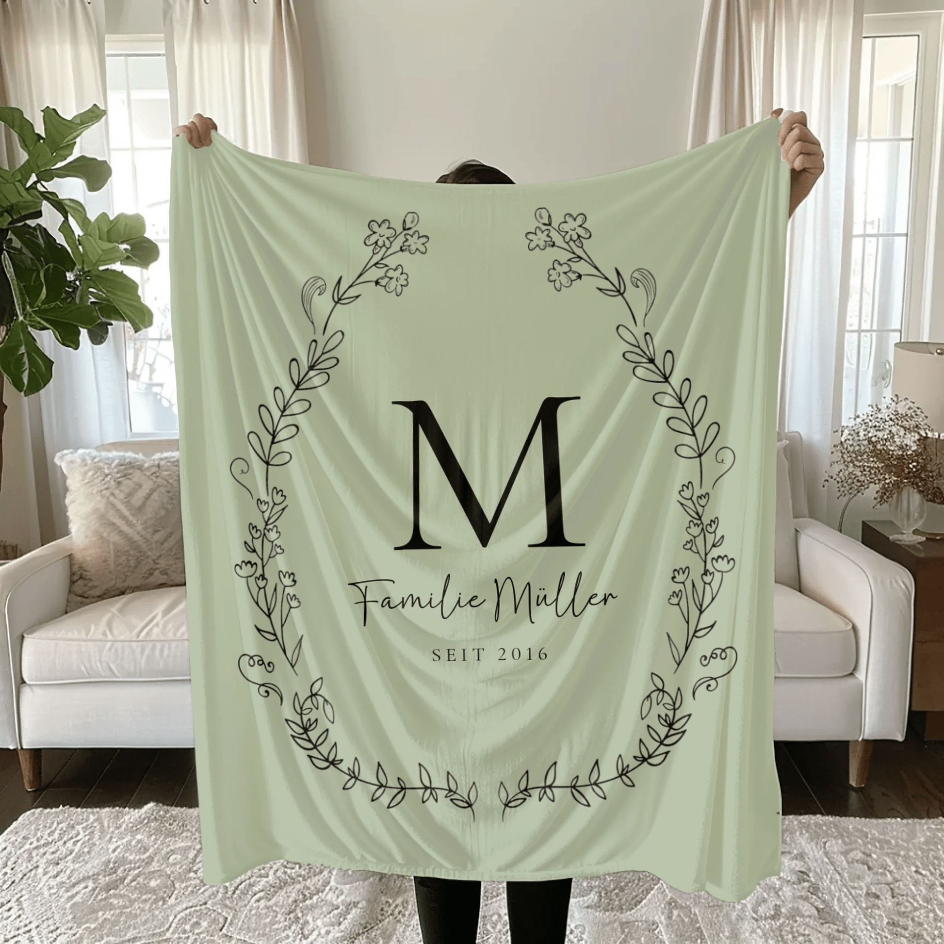 Personalisierte Decke - "Familie mit Initial" - LeinwandGlück