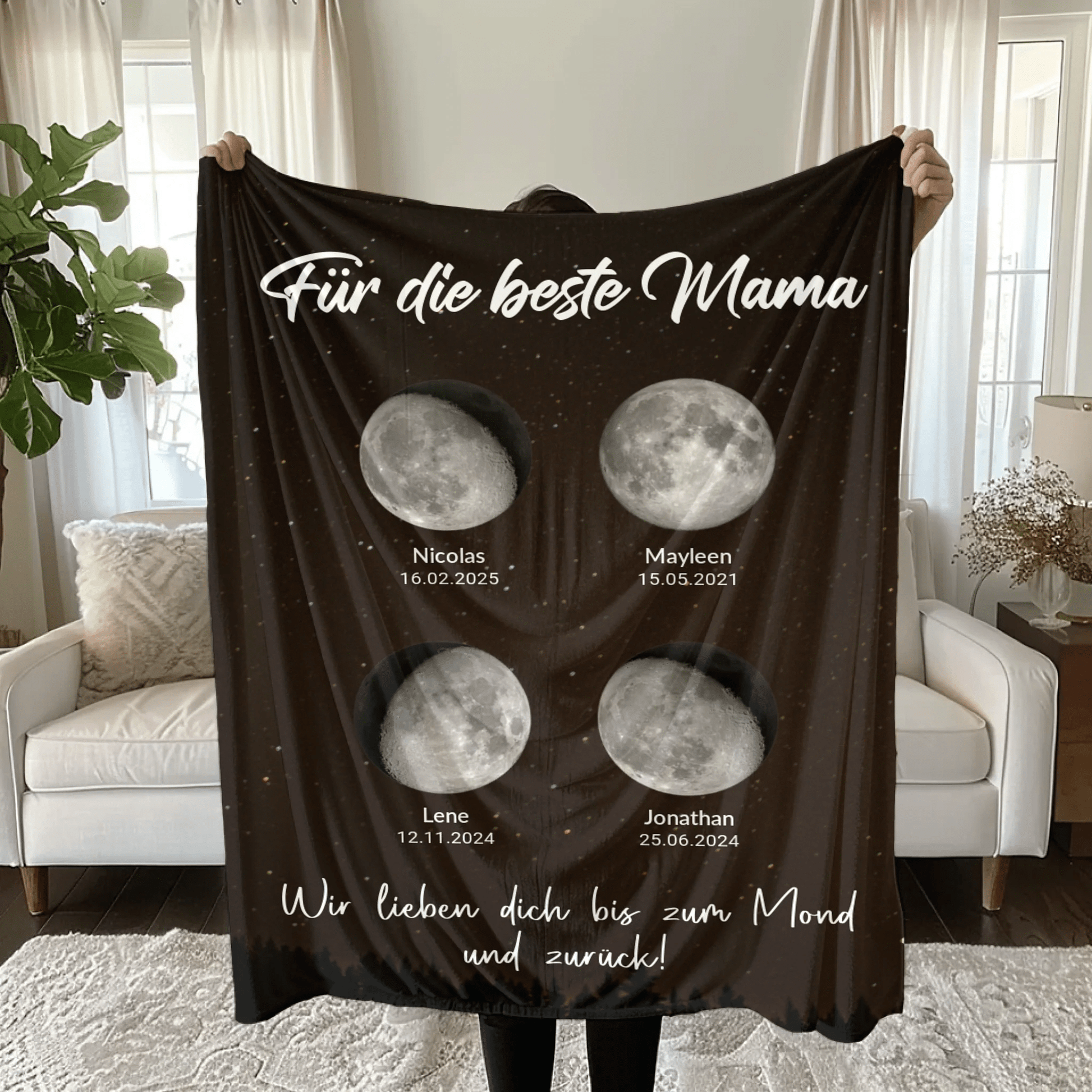Personalisierte Decke - "Für die beste Mama | Mondphasen" - LeinwandGlück