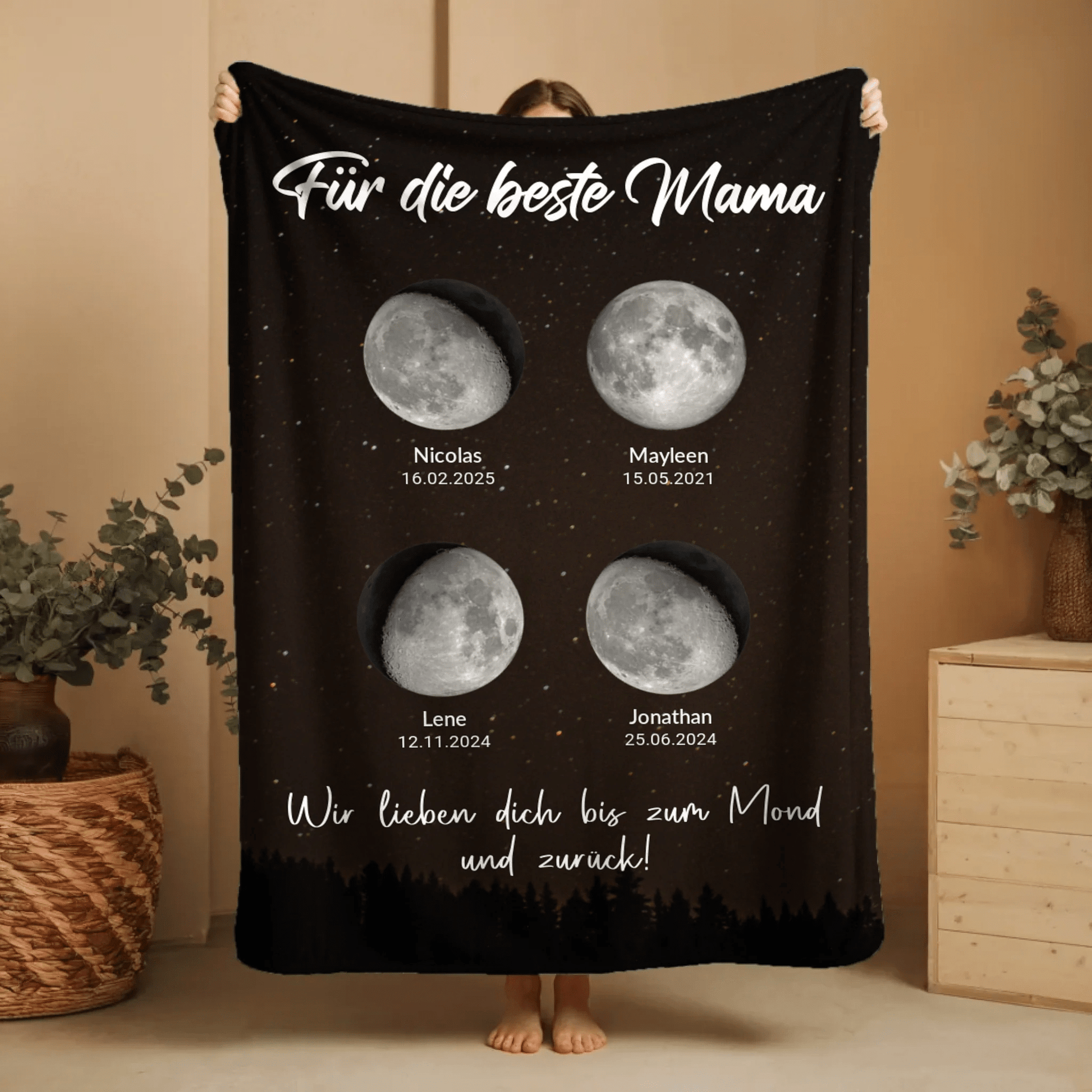 Personalisierte Decke - "Für die beste Mama | Mondphasen" - LeinwandGlück
