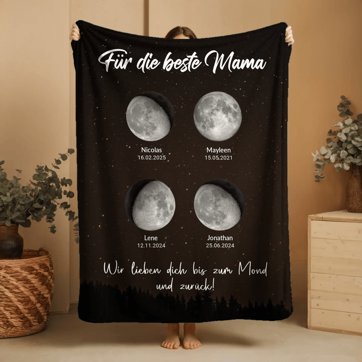 Personalisierte Decke - "Für die beste Mama | Mondphasen" - LeinwandGlück