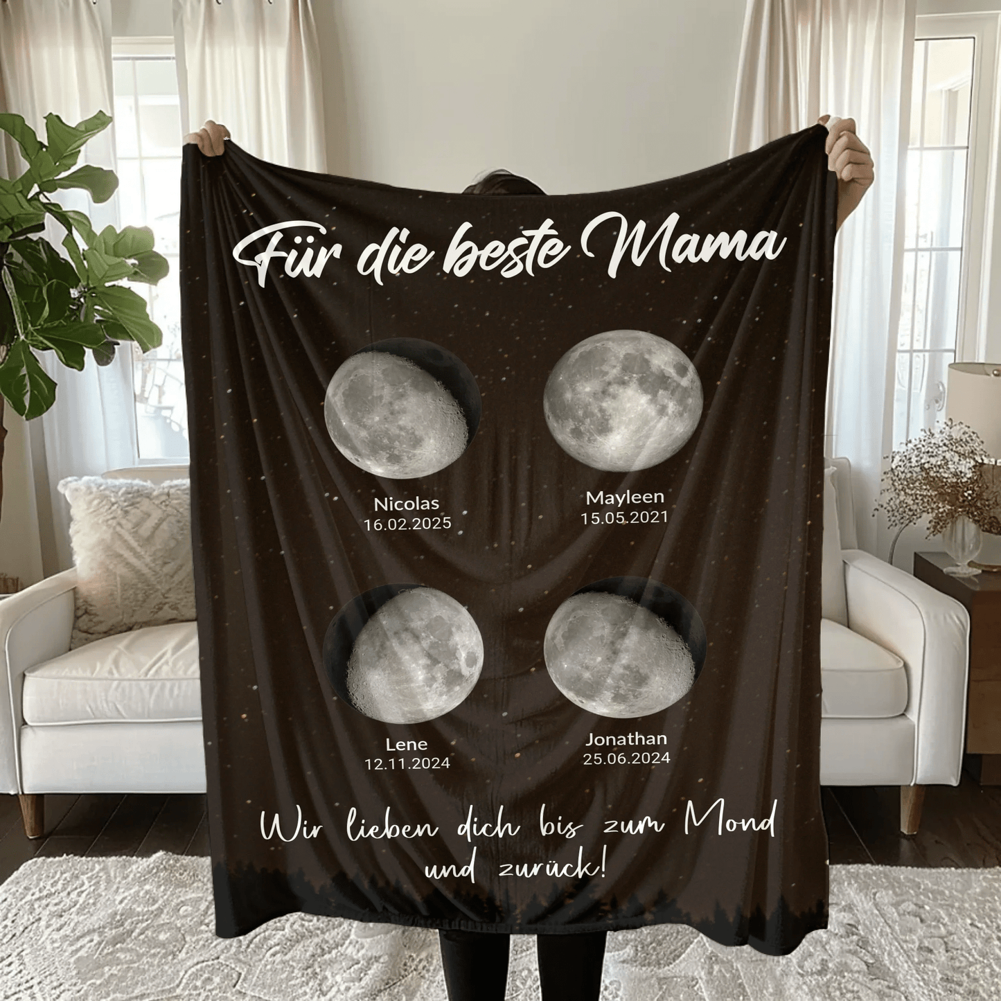 Personalisierte Decke - "Für die beste Mama | Mondphasen" - LeinwandGlück