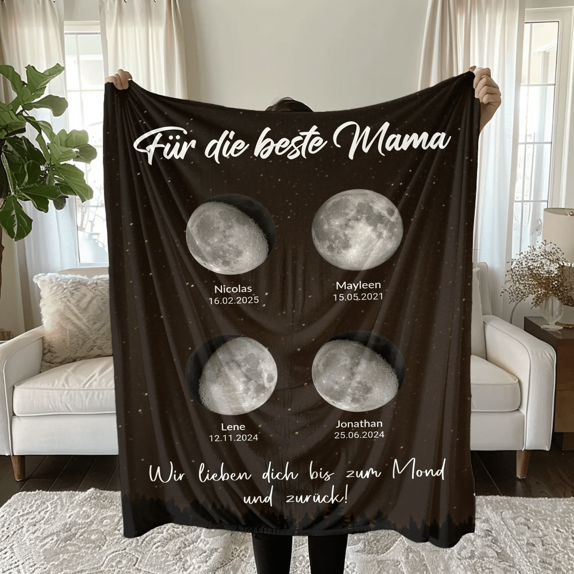 Personalisierte Decke - "Für die beste Mama | Mondphasen" - LeinwandGlück