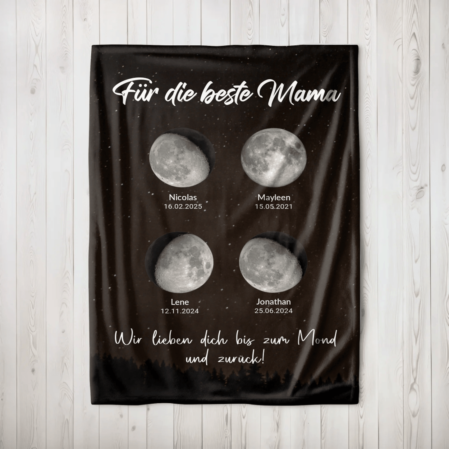 Personalisierte Decke - "Für die beste Mama | Mondphasen" - LeinwandGlück