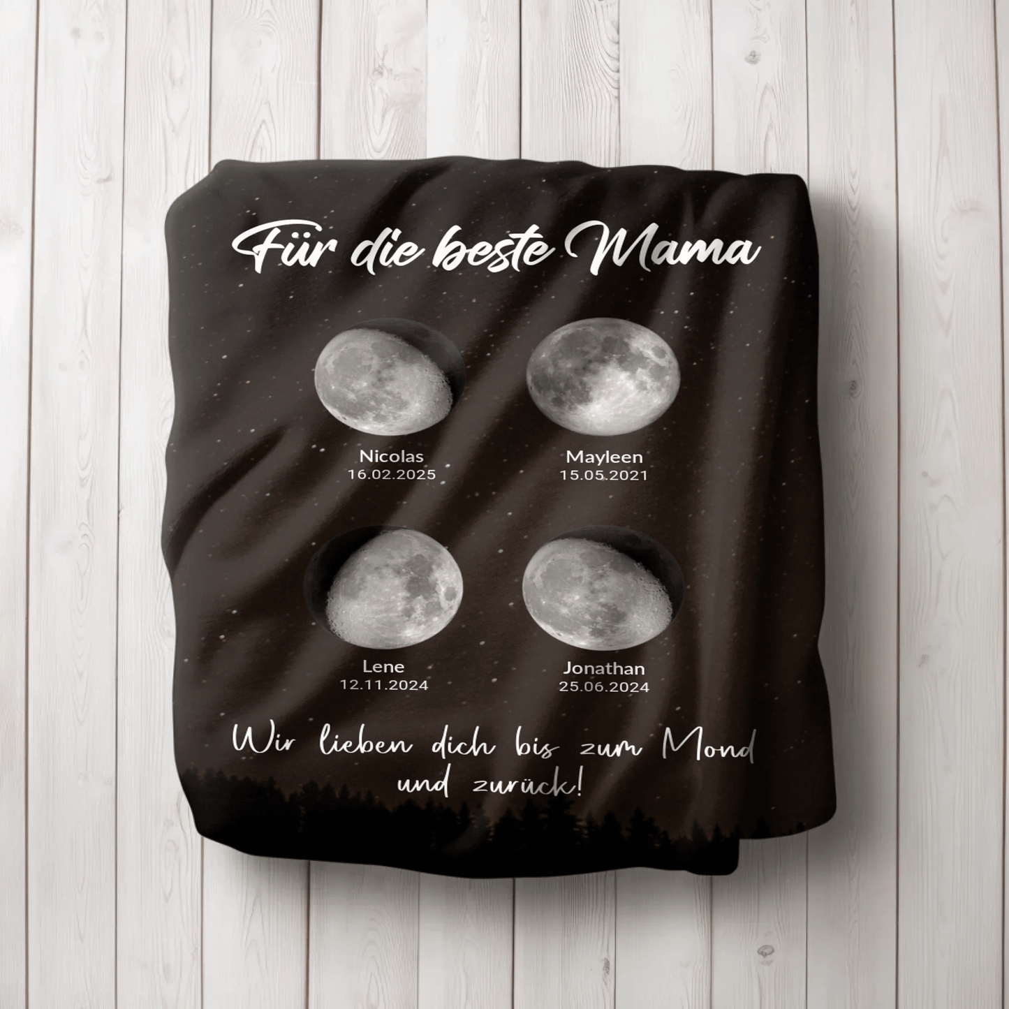 Personalisierte Decke - "Für die beste Mama | Mondphasen" - LeinwandGlück