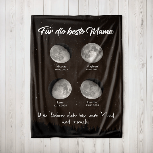 Personalisierte Decke - "Für die beste Mama | Mondphasen" - LeinwandGlück