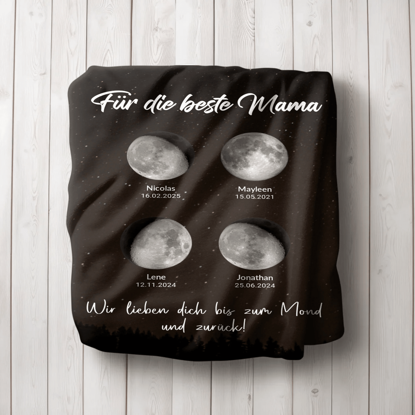 Personalisierte Decke - "Für die beste Mama | Mondphasen" - LeinwandGlück