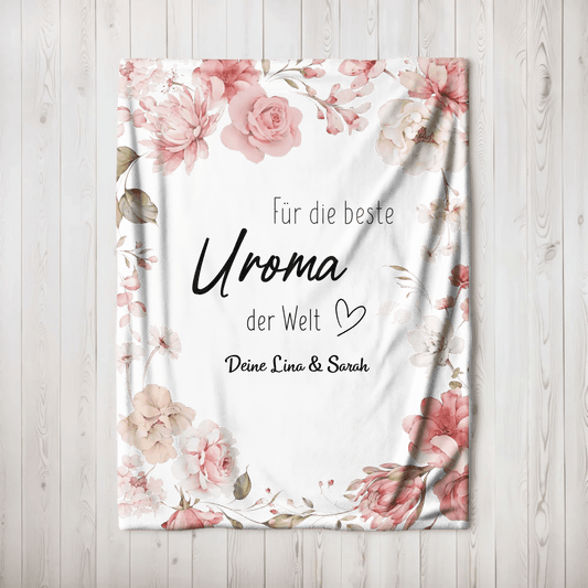 Personalisierte Decke - "Für die beste Uroma" - LeinwandGlück