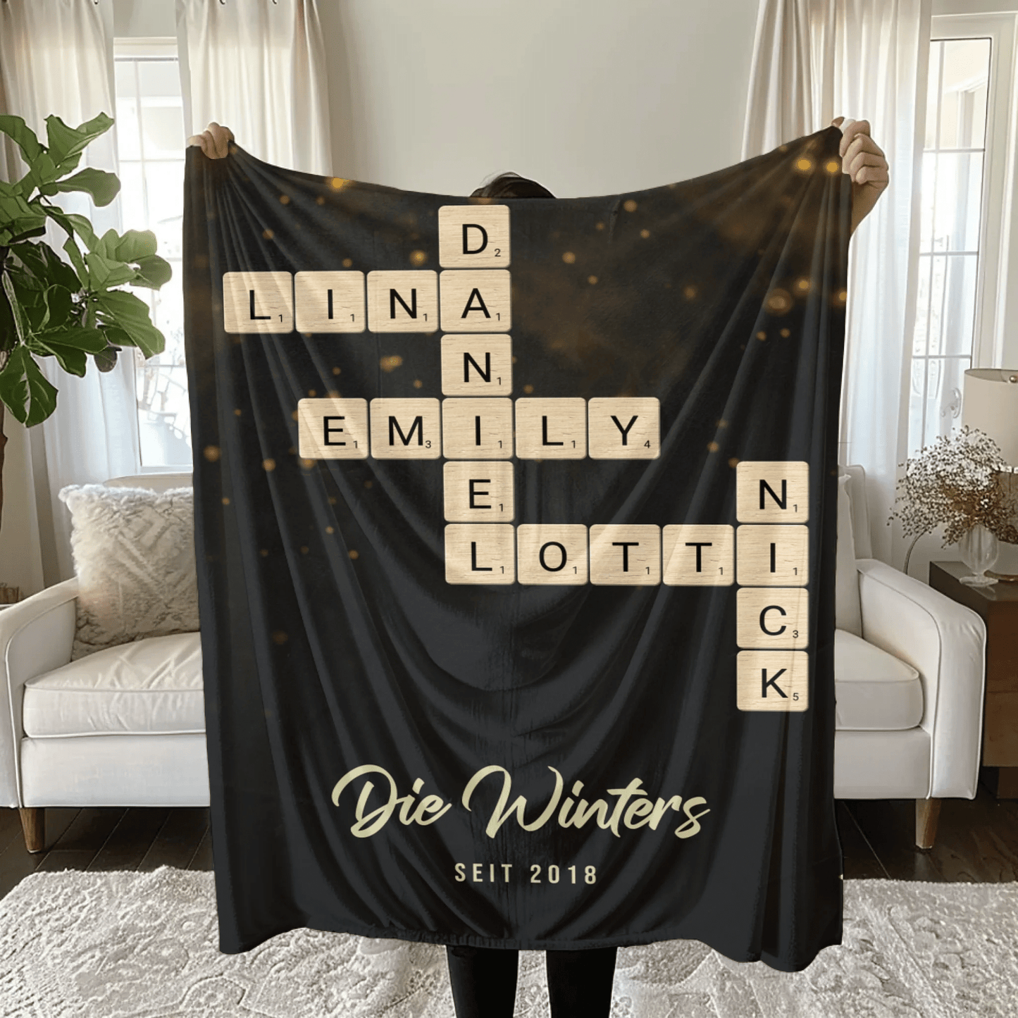 Personalisierte Decke - "Kreuzworträtsel Familie" - LeinwandGlück