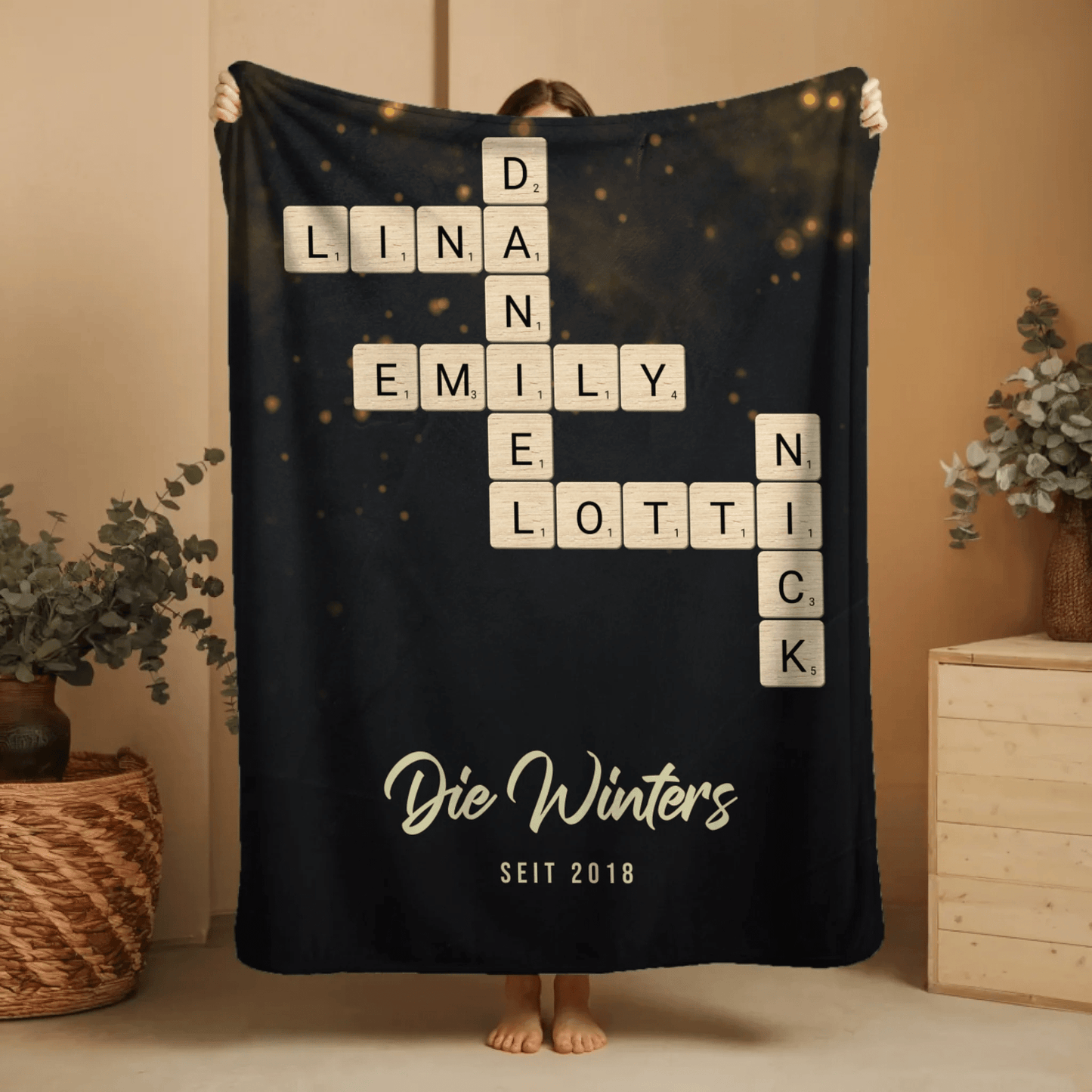 Personalisierte Decke - "Kreuzworträtsel Familie" - LeinwandGlück