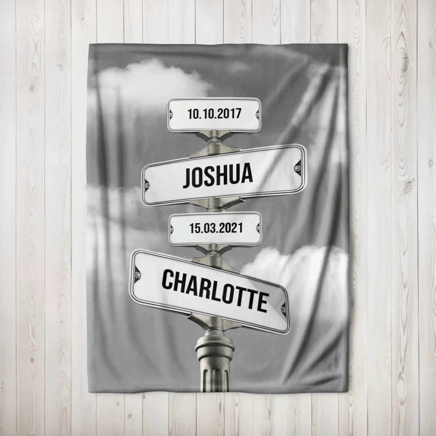 Personalisierte Decke - "Straßenkreuzung Familie mit Geburtsdatum der Kinder" - LeinwandGlück