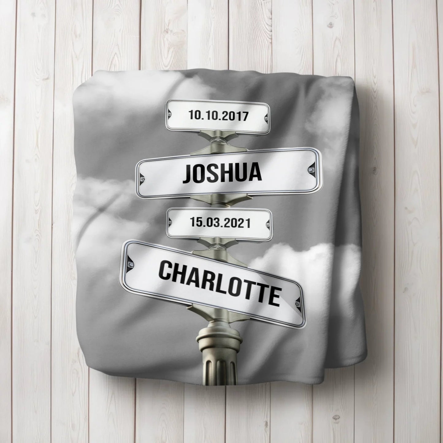 Personalisierte Decke - "Straßenkreuzung Familie mit Geburtsdatum der Kinder" - LeinwandGlück