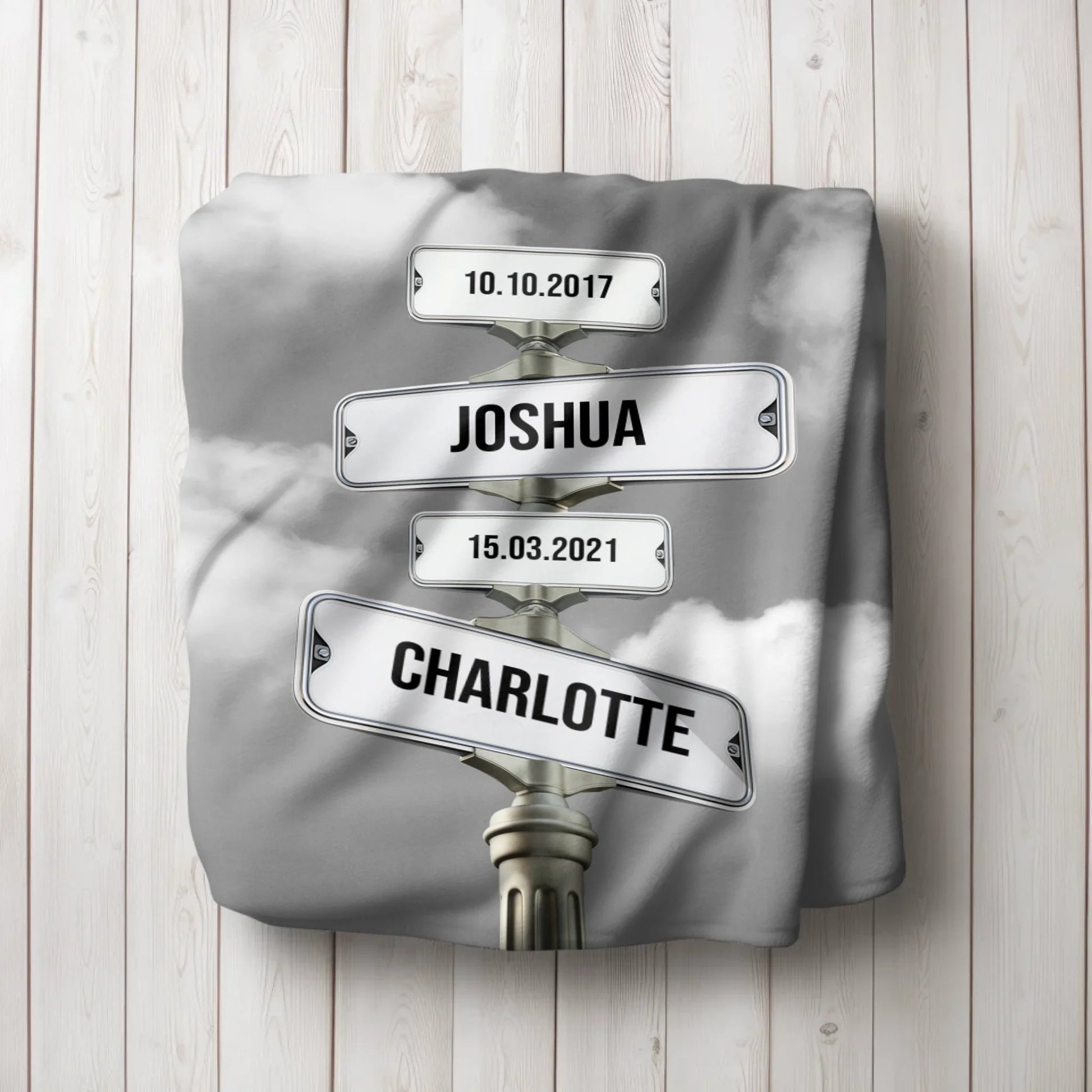 Personalisierte Decke - "Straßenkreuzung Familie mit Geburtsdatum der Kinder" - LeinwandGlück