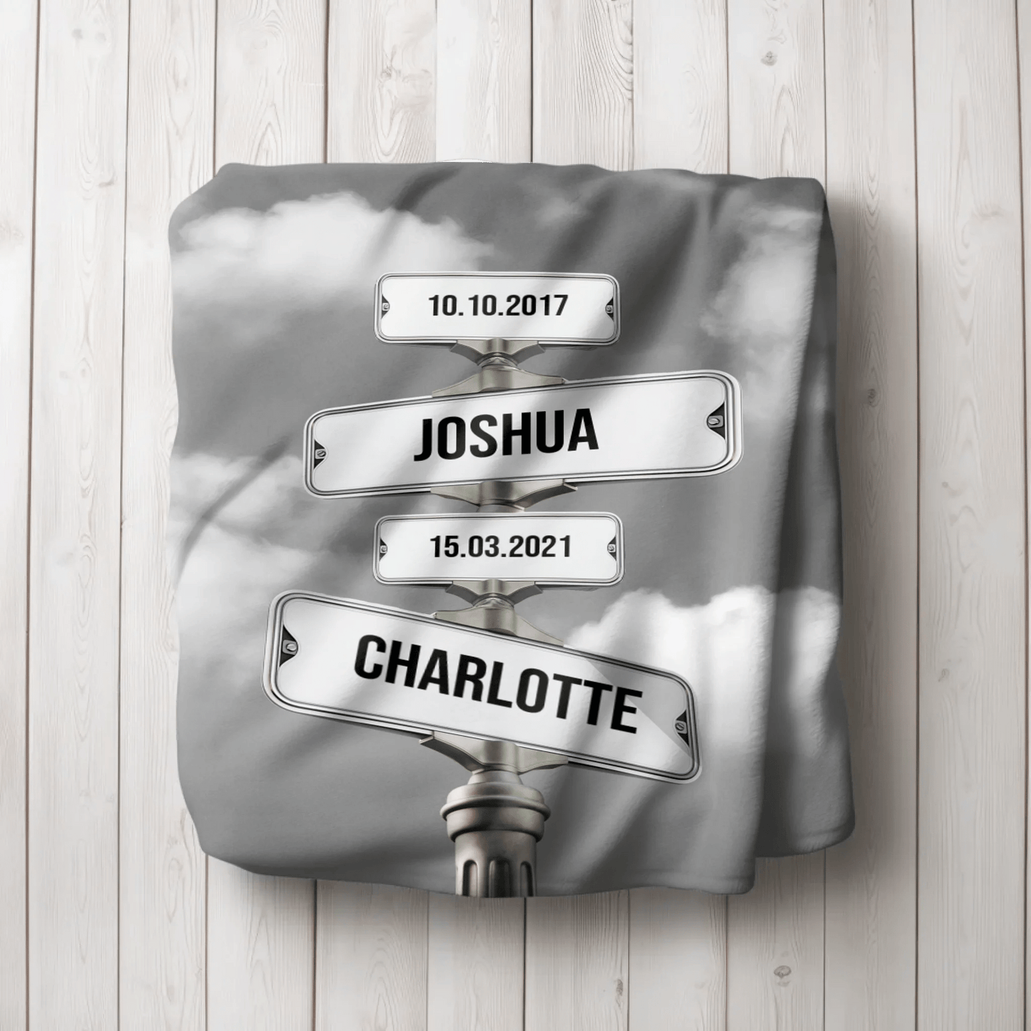 Personalisierte Decke - "Straßenkreuzung Familie mit Geburtsdatum der Kinder" - LeinwandGlück