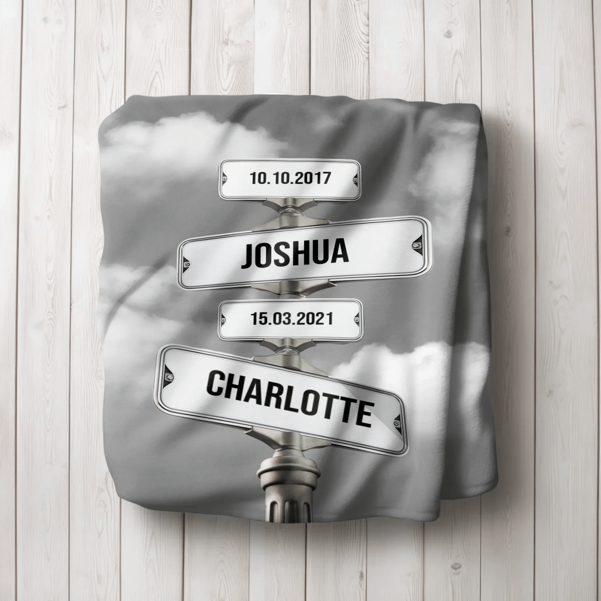 Personalisierte Decke - "Straßenkreuzung Familie mit Geburtsdatum der Kinder" - LeinwandGlück