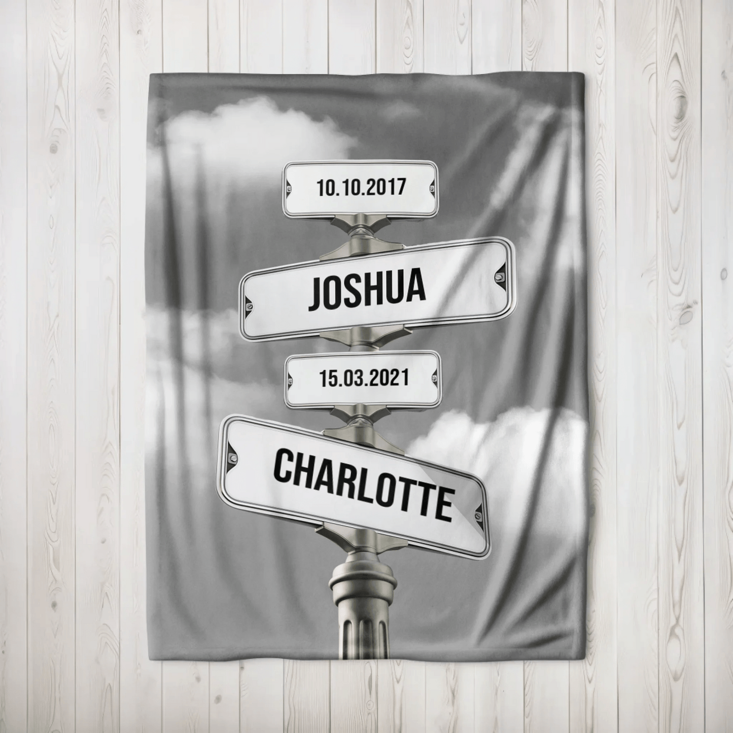 Personalisierte Decke - "Straßenkreuzung Familie mit Geburtsdatum der Kinder" - LeinwandGlück