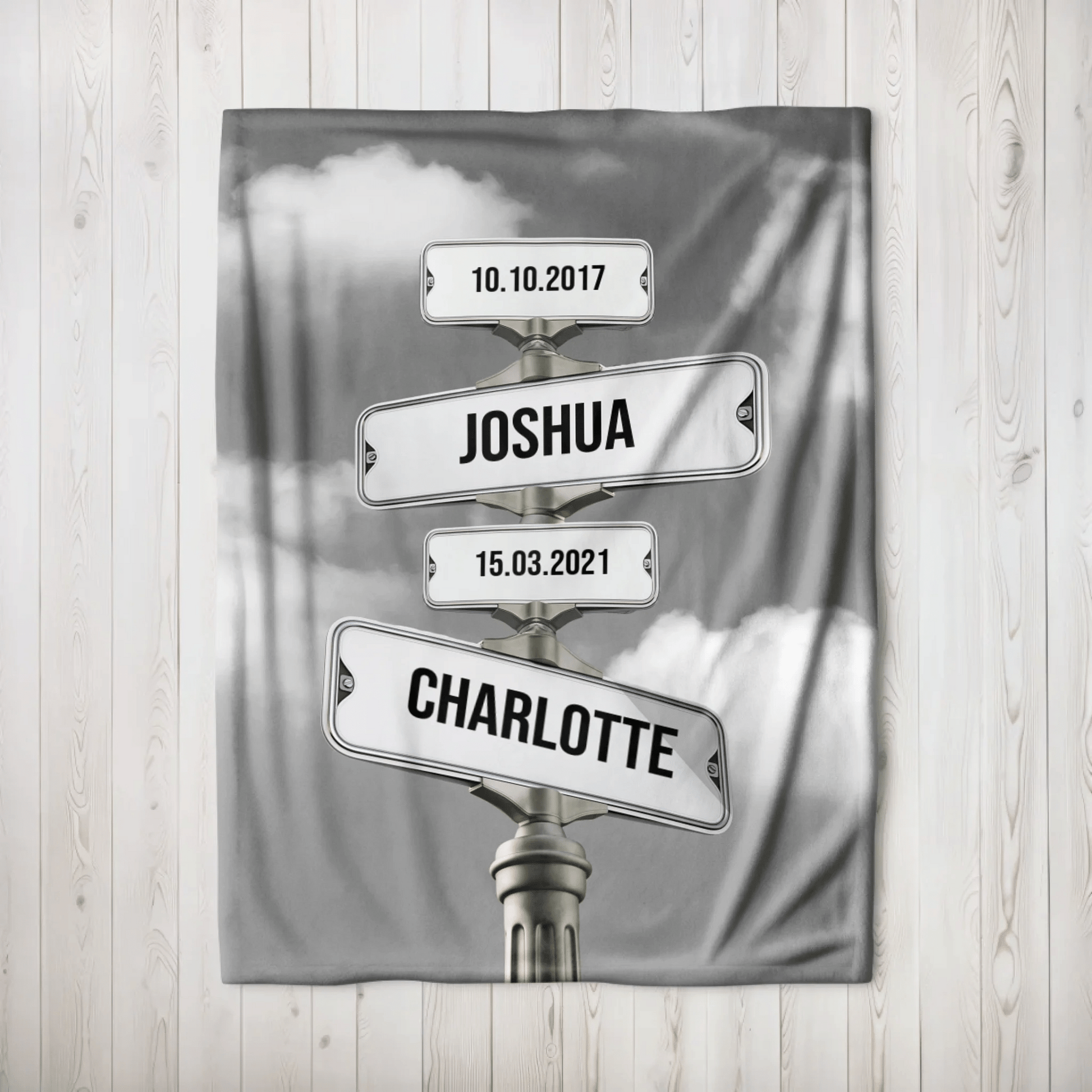 Personalisierte Decke - "Straßenkreuzung Familie mit Geburtsdatum der Kinder" - LeinwandGlück