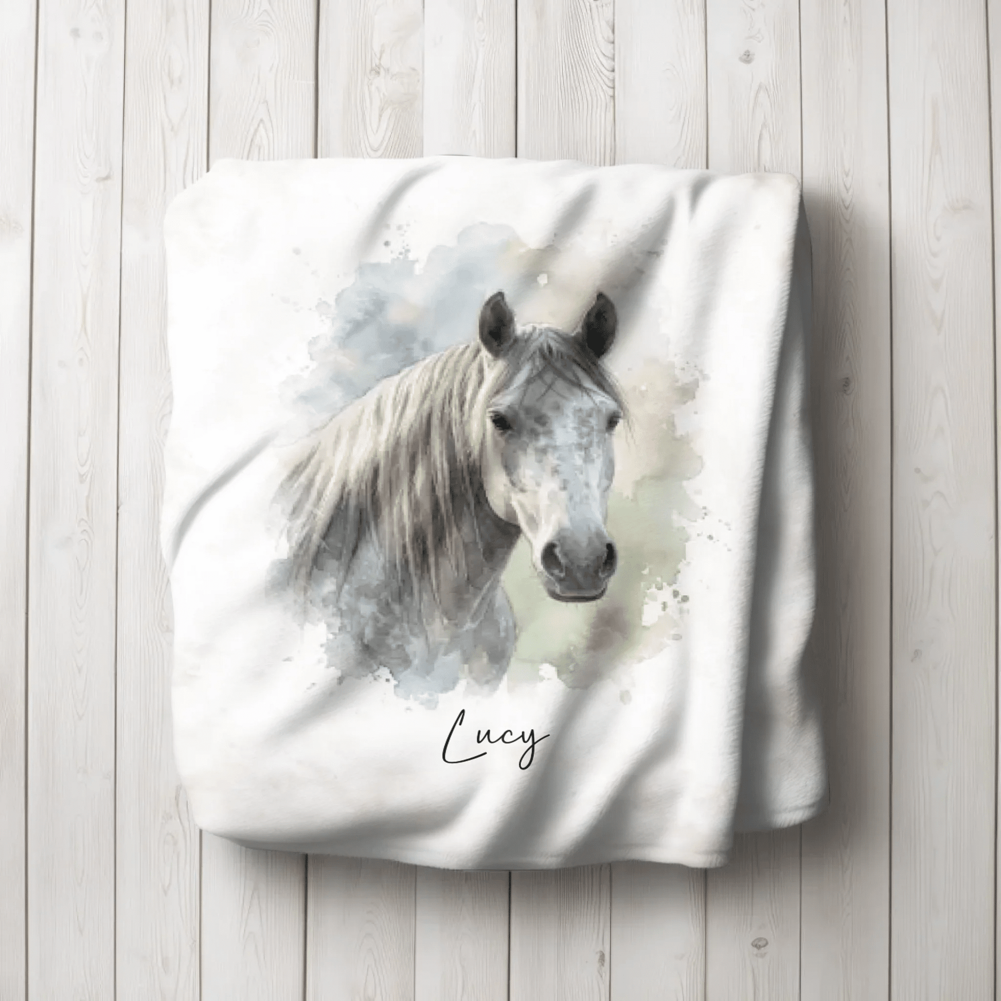 Personalisierte Decke von deinem Pferd | Individuelles Aquarell Tierportrait - LeinwandGlück