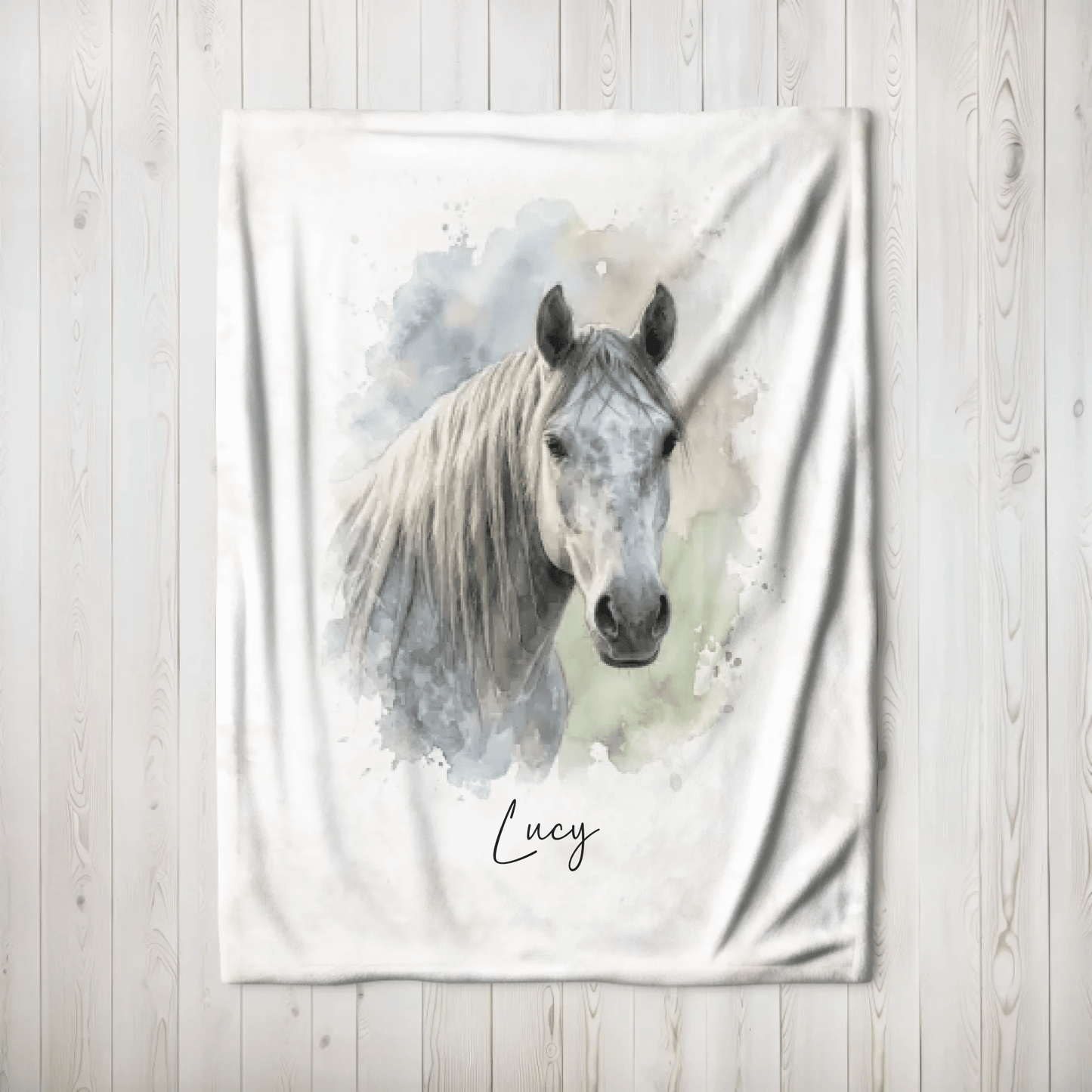 Personalisierte Decke von deinem Pferd | Individuelles Aquarell Tierportrait - LeinwandGlück