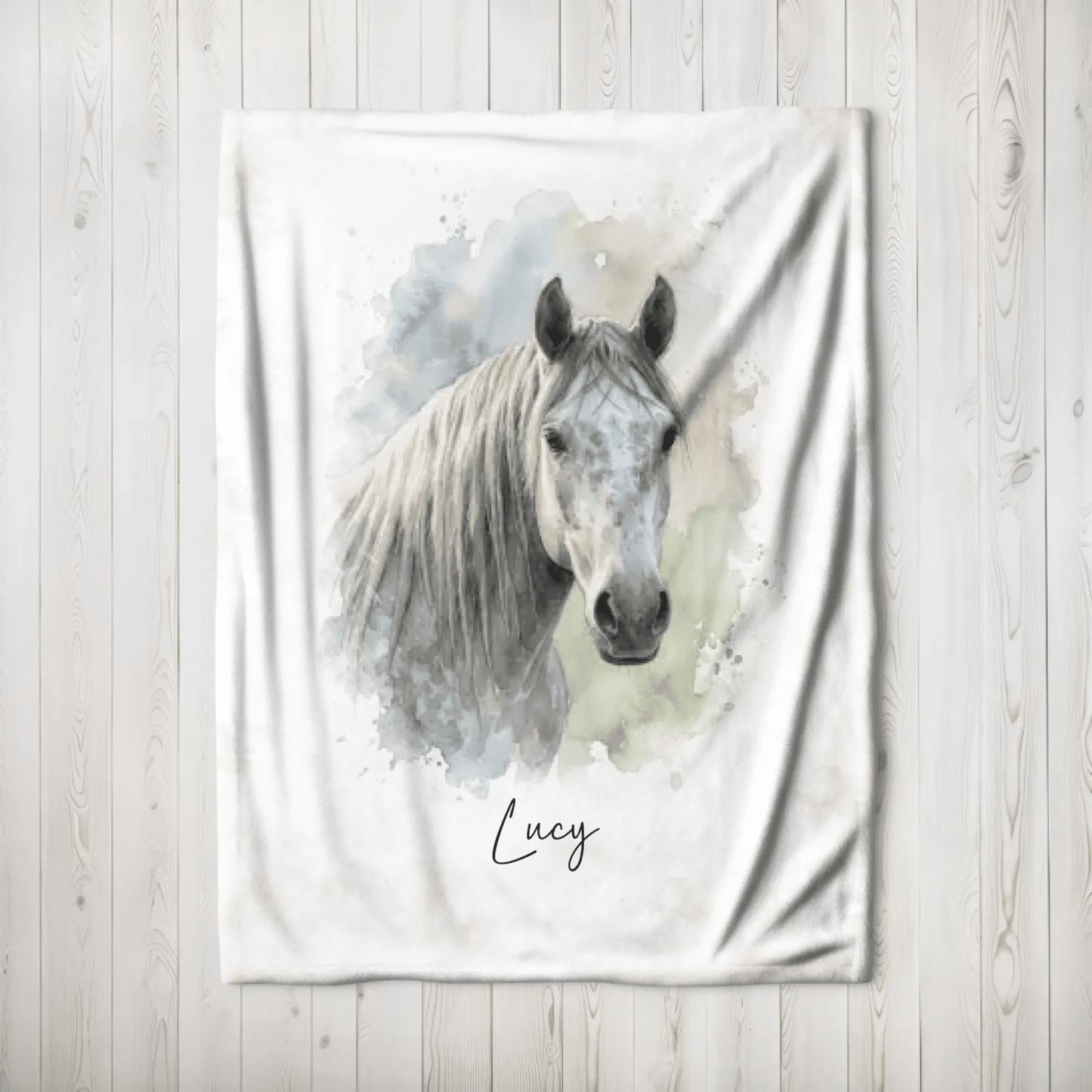 Personalisierte Decke von deinem Pferd | Individuelles Aquarell Tierportrait - LeinwandGlück