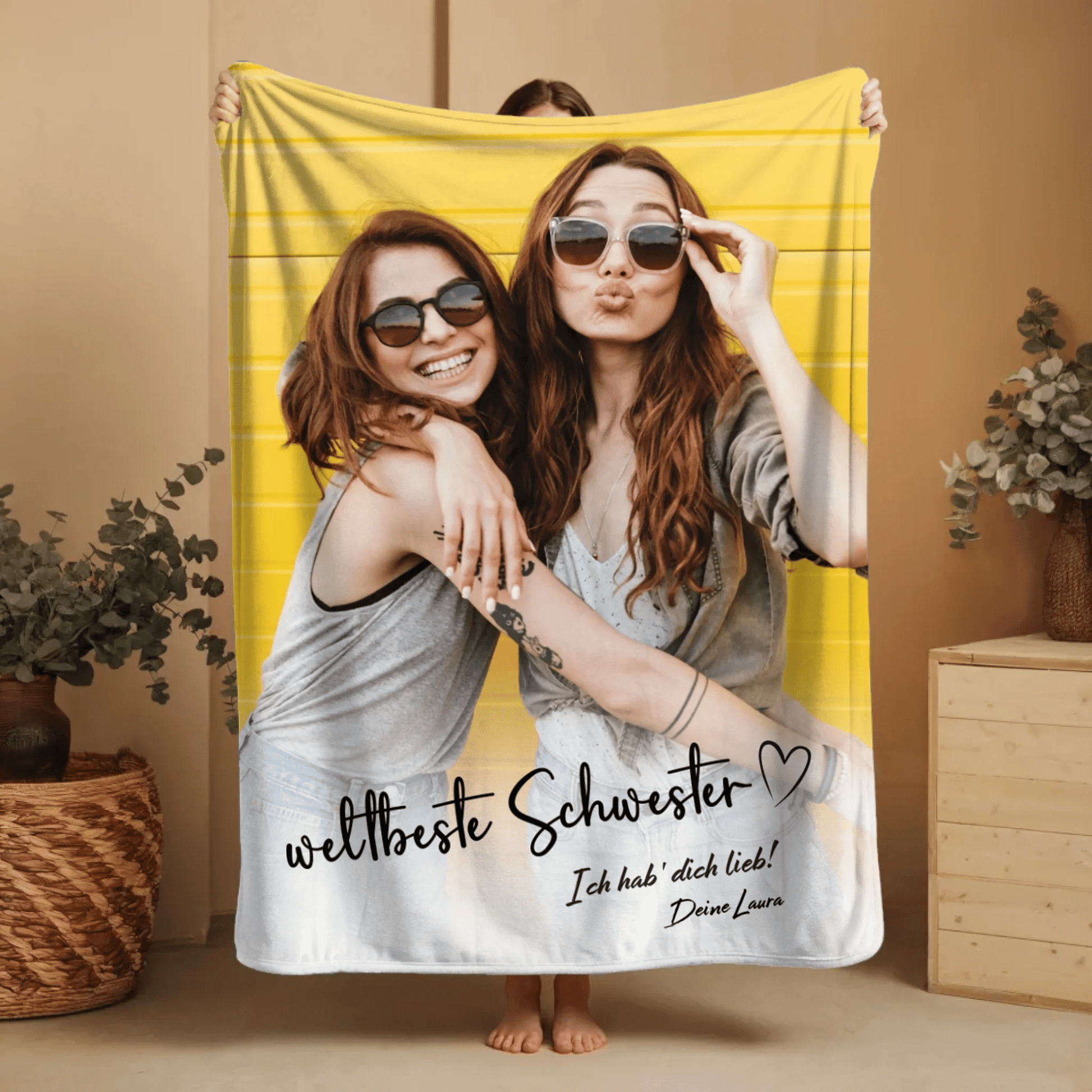 Personalisierte Decke - "weltbeste Schwester" - LeinwandGlück
