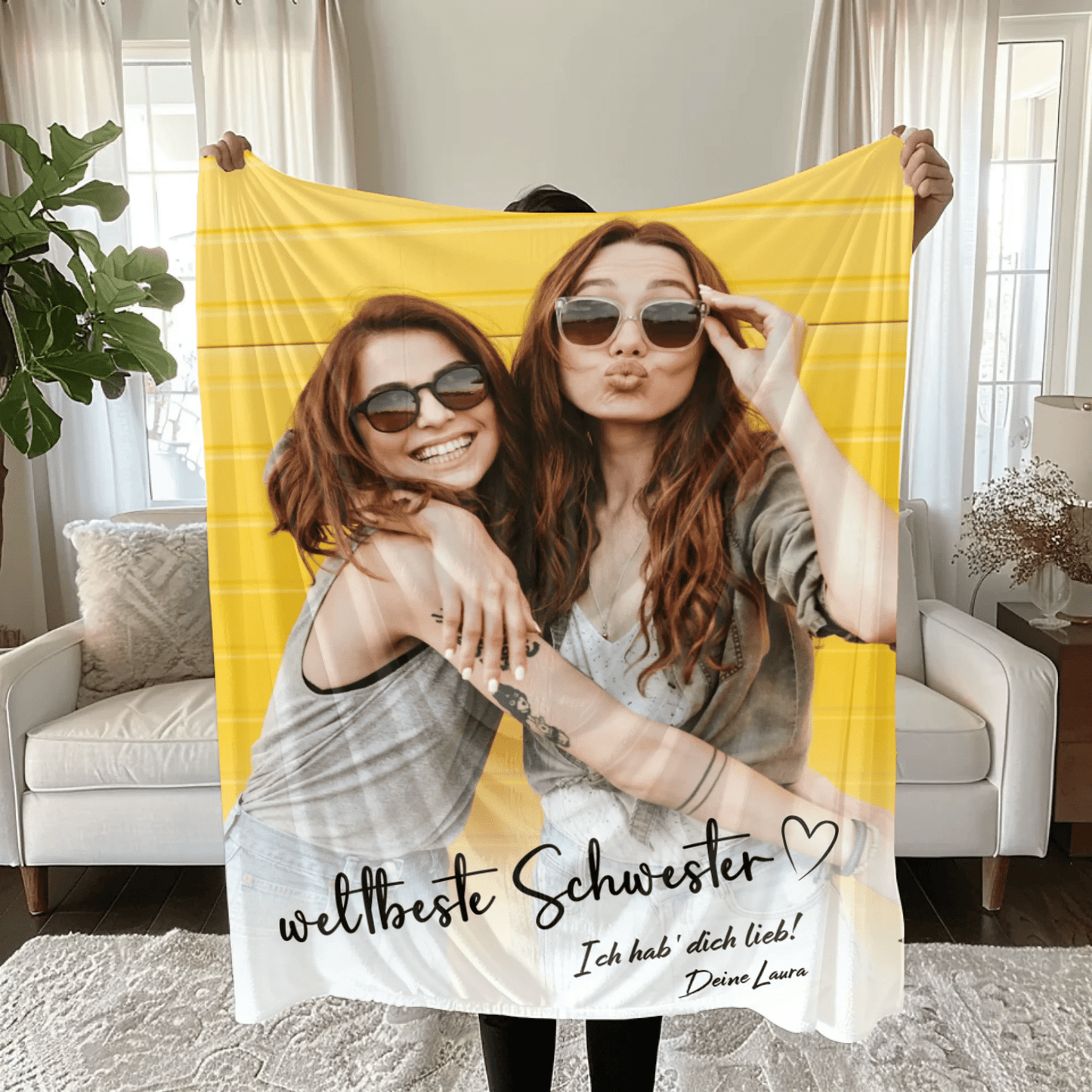 Personalisierte Decke - "weltbeste Schwester" - LeinwandGlück