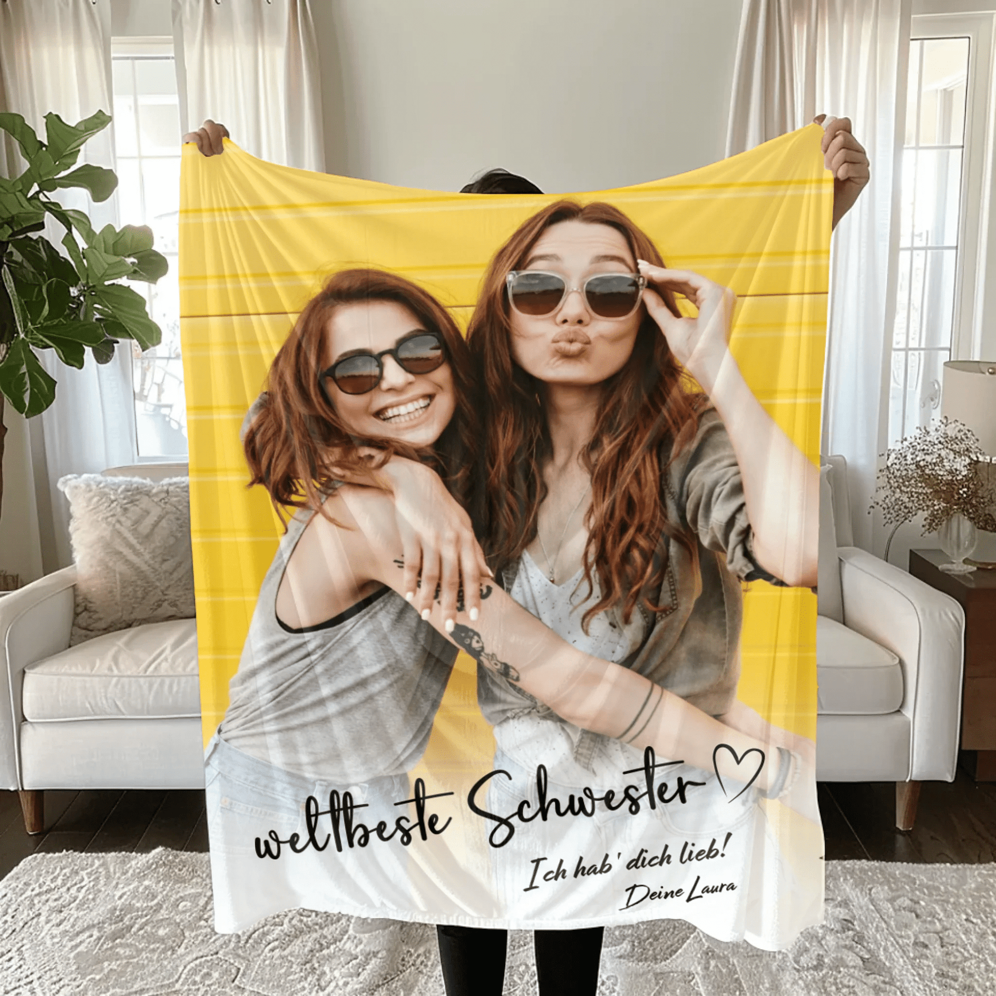 Personalisierte Decke - "weltbeste Schwester" - LeinwandGlück