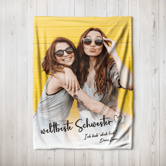 Personalisierte Decke - "weltbeste Schwester" - LeinwandGlück