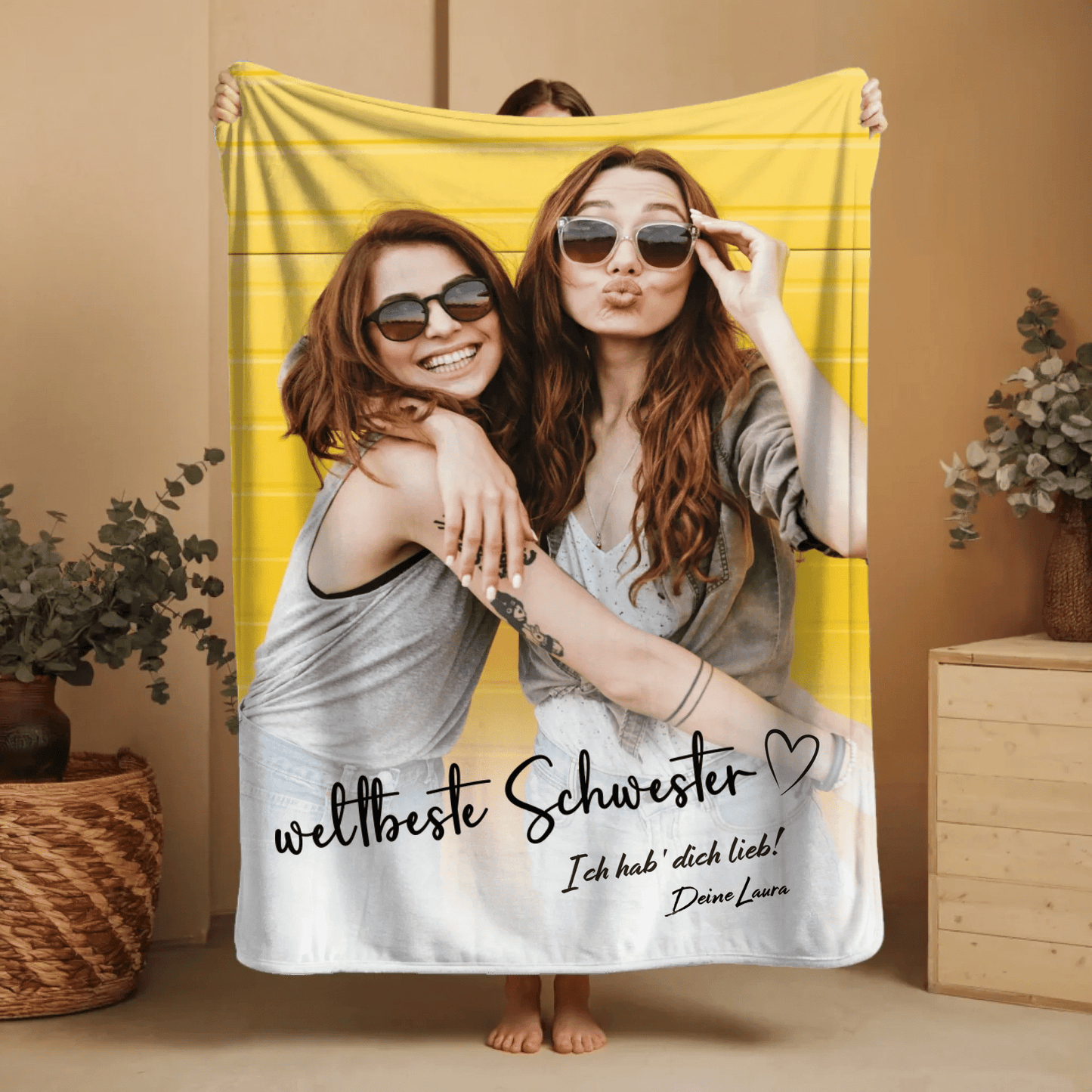 Personalisierte Decke - "weltbeste Schwester" - LeinwandGlück