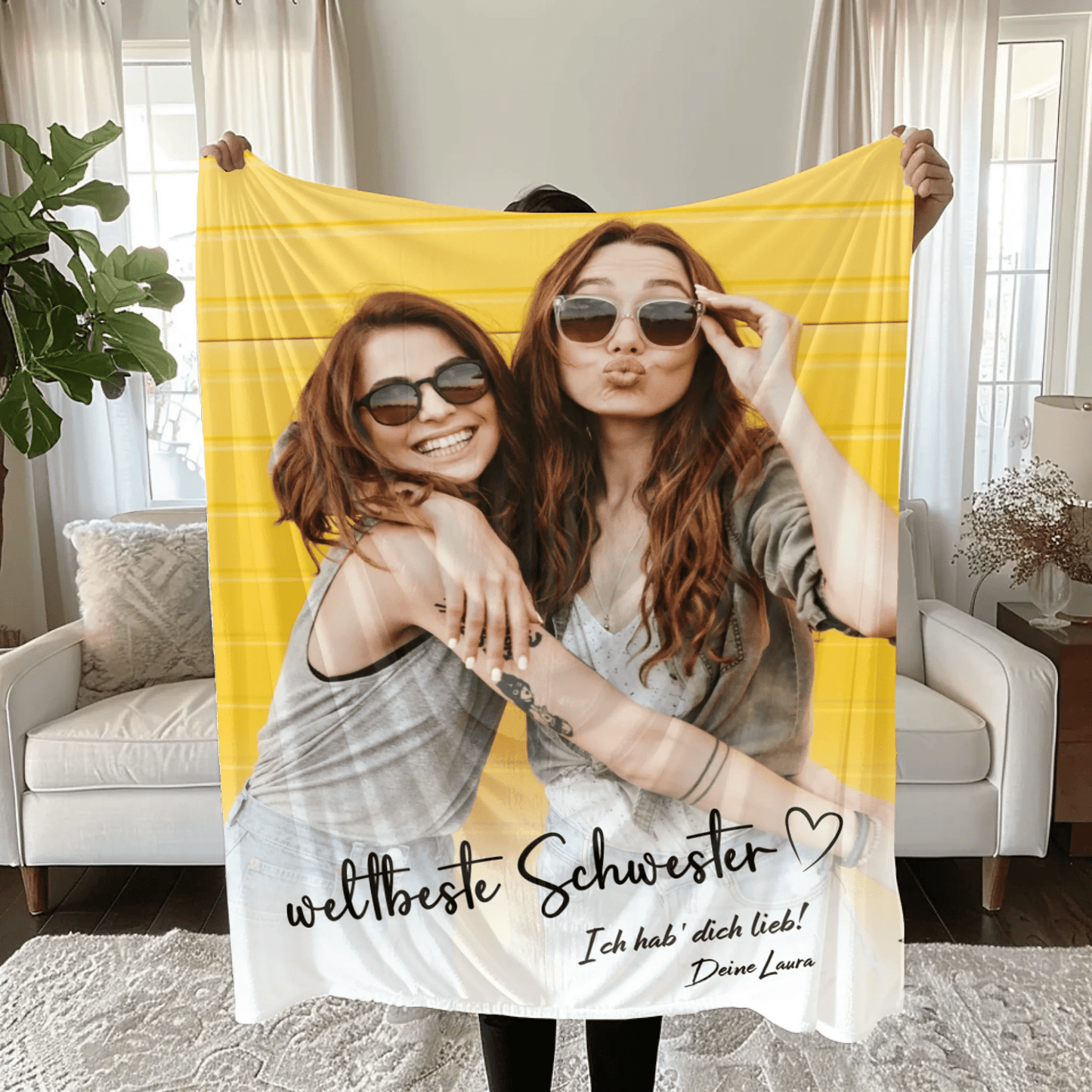 Personalisierte Decke - "weltbeste Schwester" - LeinwandGlück