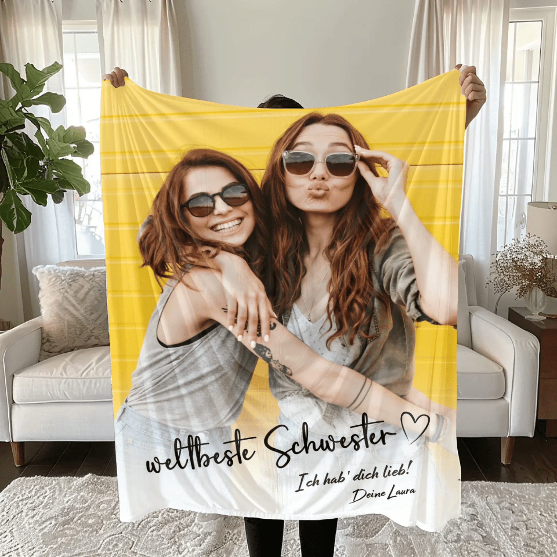 Personalisierte Decke - "weltbeste Schwester" - LeinwandGlück